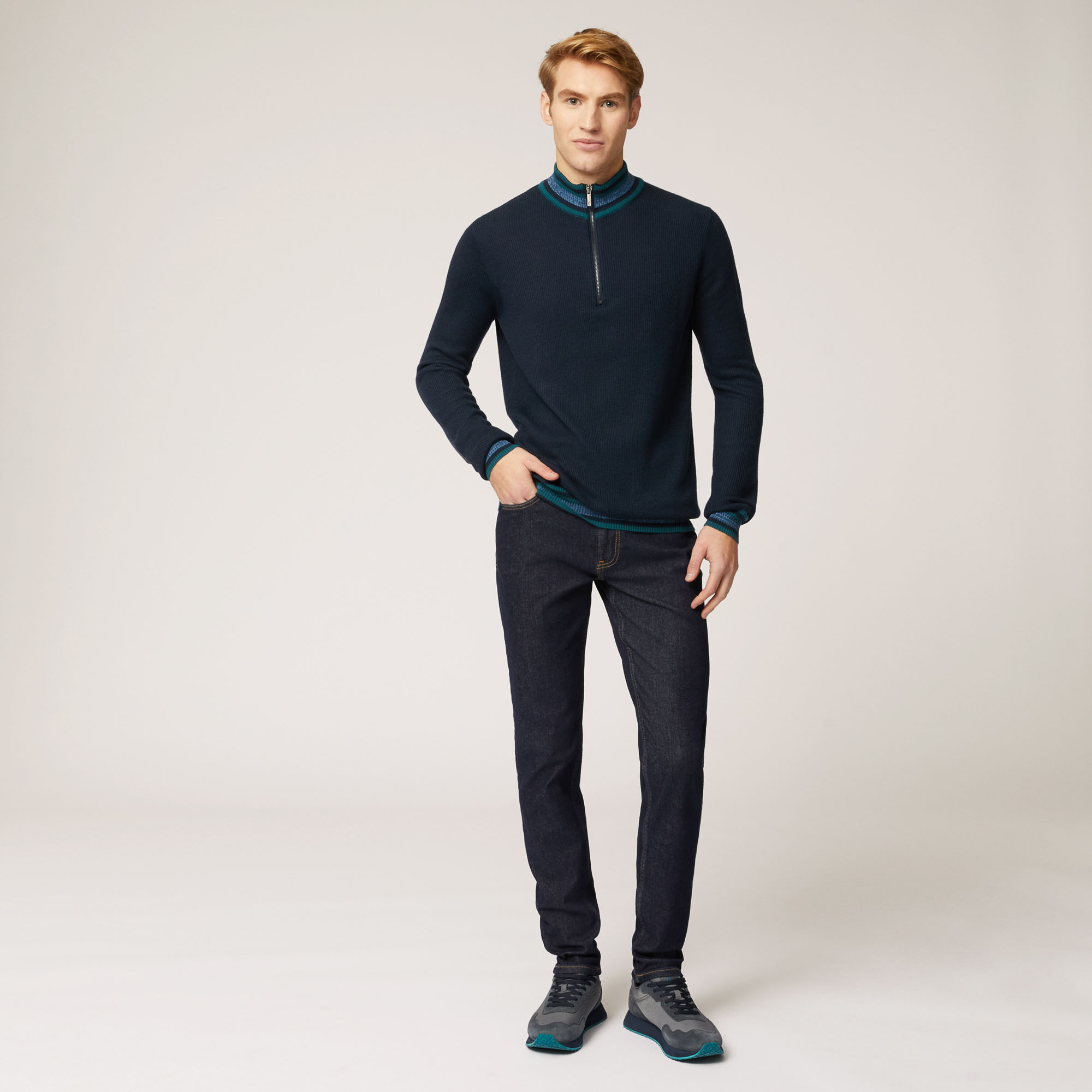 HALF ZIP PUNTO MAGLIA INGLESE, Light Blue, large image number 3