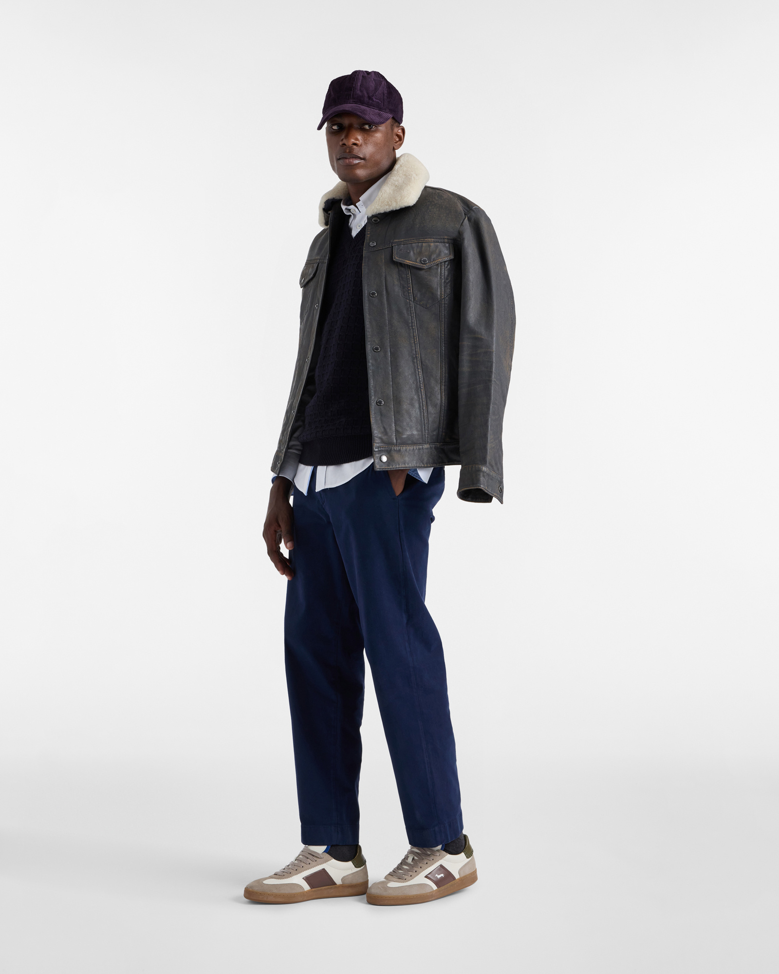 Shearling Bomber Jacket, Navy Blue, large image number 3