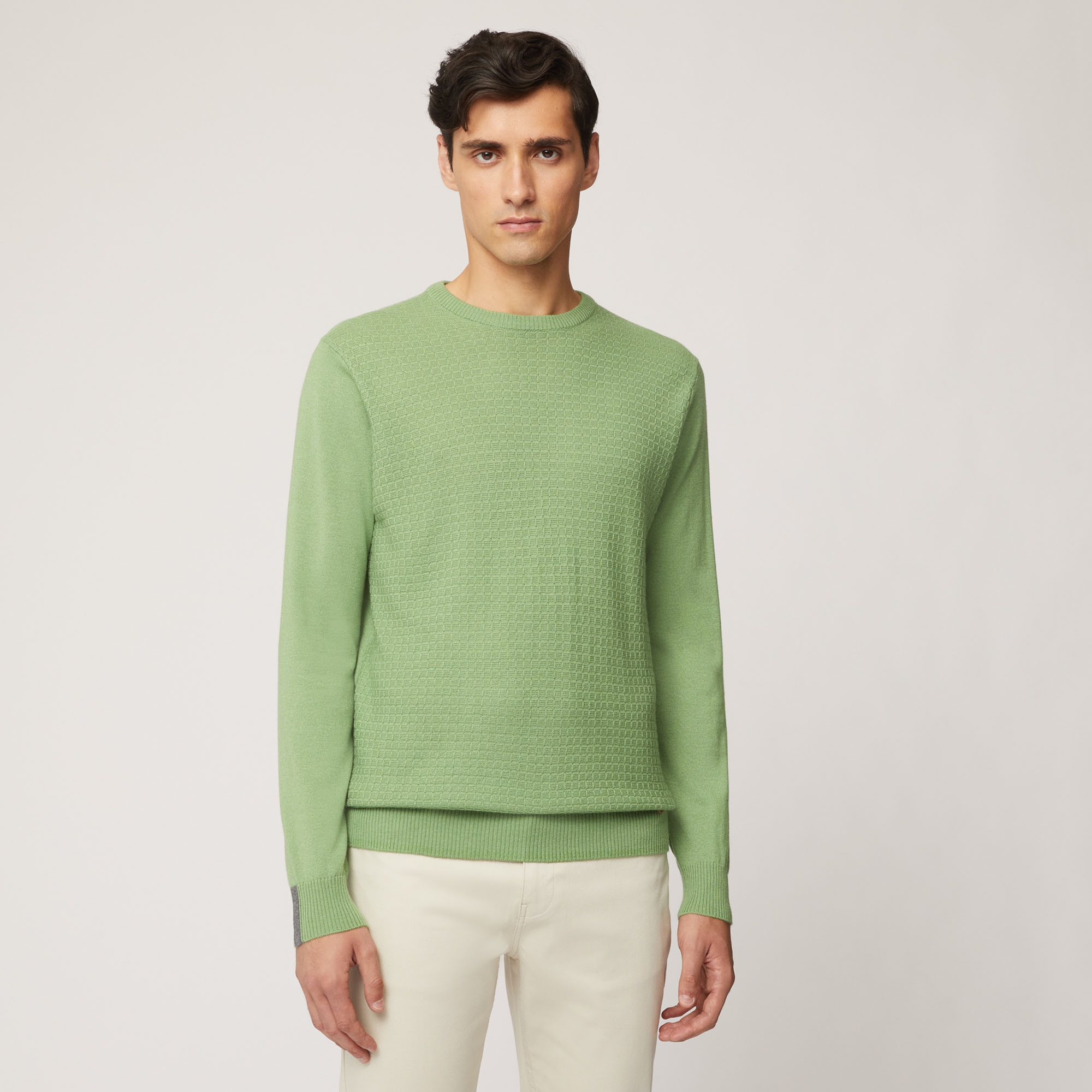 Pullover Girocollo In Misto Lana Con Texture 3D, Verde, large image number 0