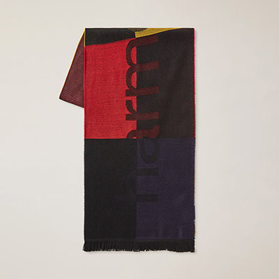 Color-Block Wool Blend Scarf With Large Lettering