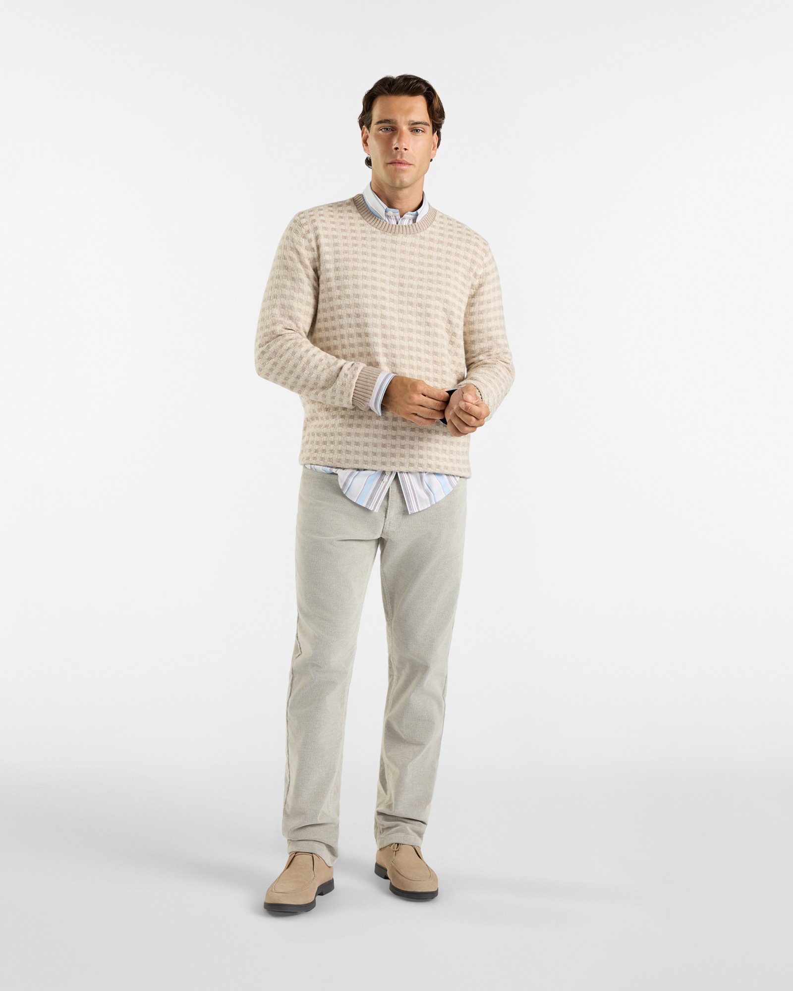 Maglia Girocollo HBJ Uomo in Misto Lana e Cashmere, BEIGE SCURO, large