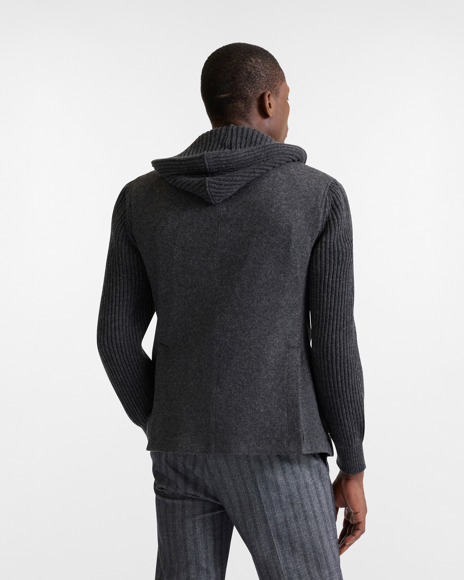 Hooded Wool Blend Jacket, Gray, large image number 1