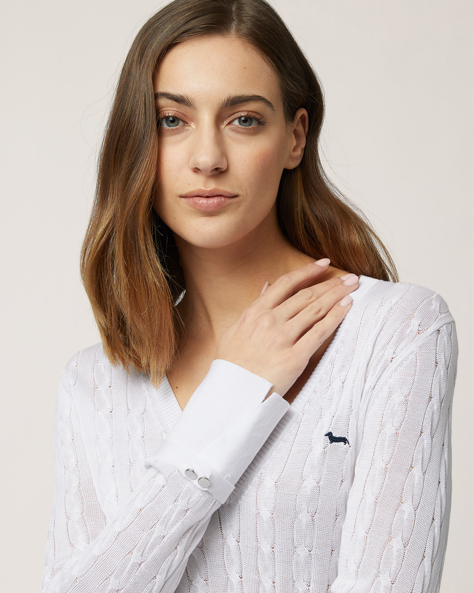 V-Neck Silk-Blend Sweater, White, large image number 2