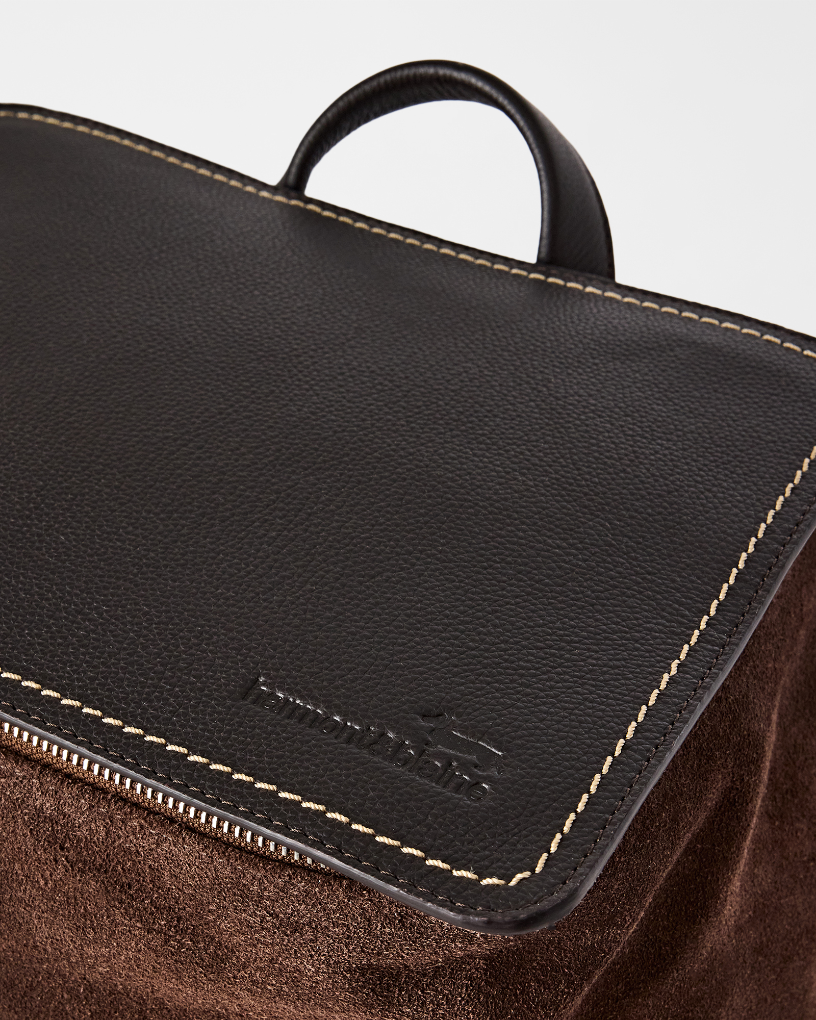 Men&rsquo;s suede and smooth leather rucksack, DARK BROWN, large image number 3