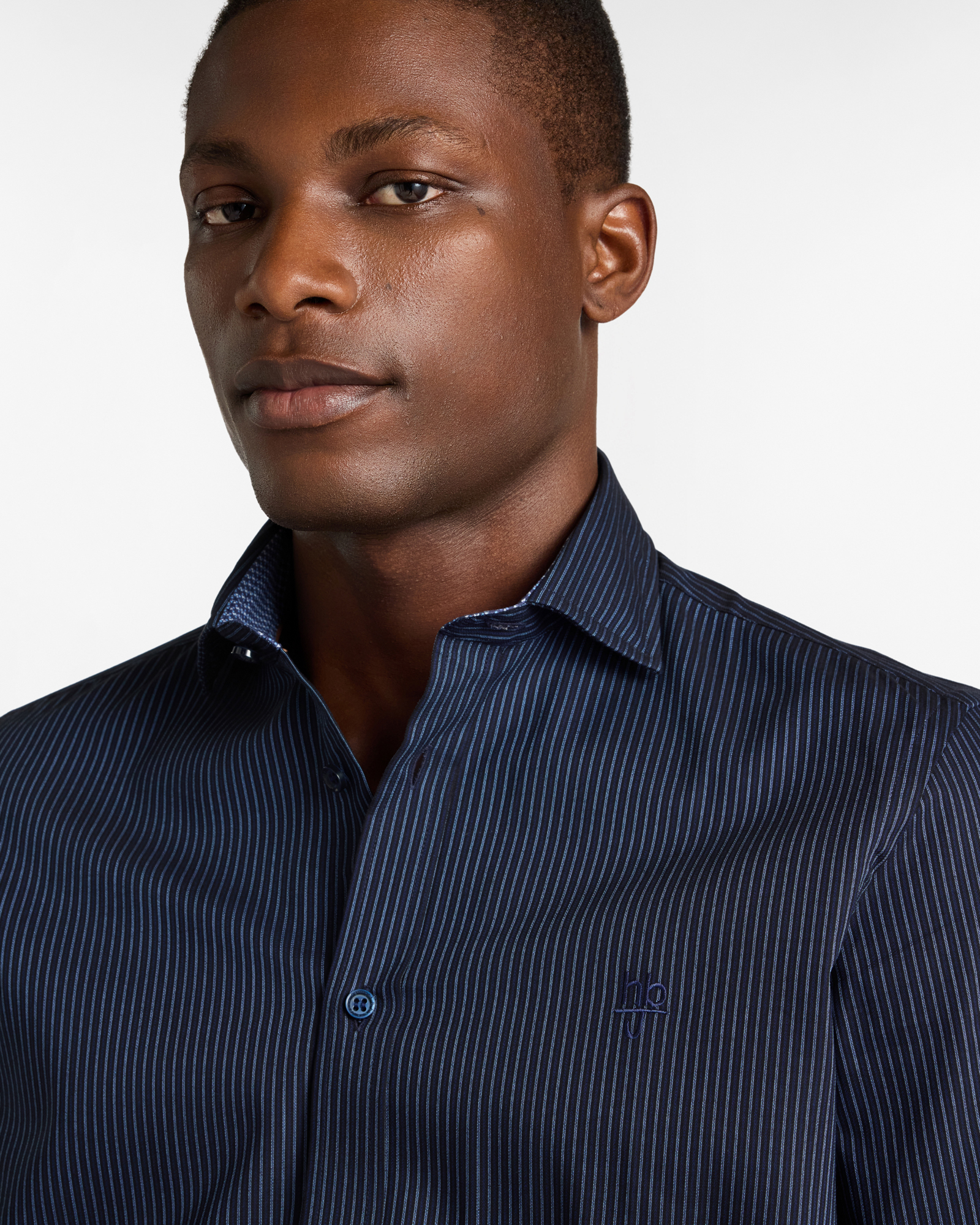 Camicia a Righe in Cotone con Collo alla Francese, Blu Scuro, large image number 2