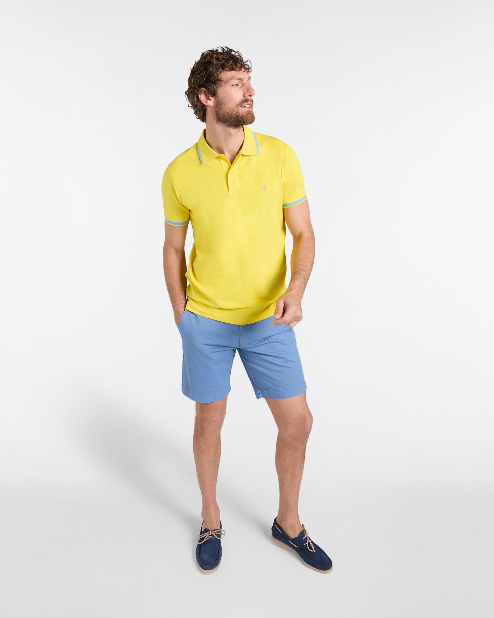 Polo uomo narrow fit con doppio logo, Giallo, large image number 3