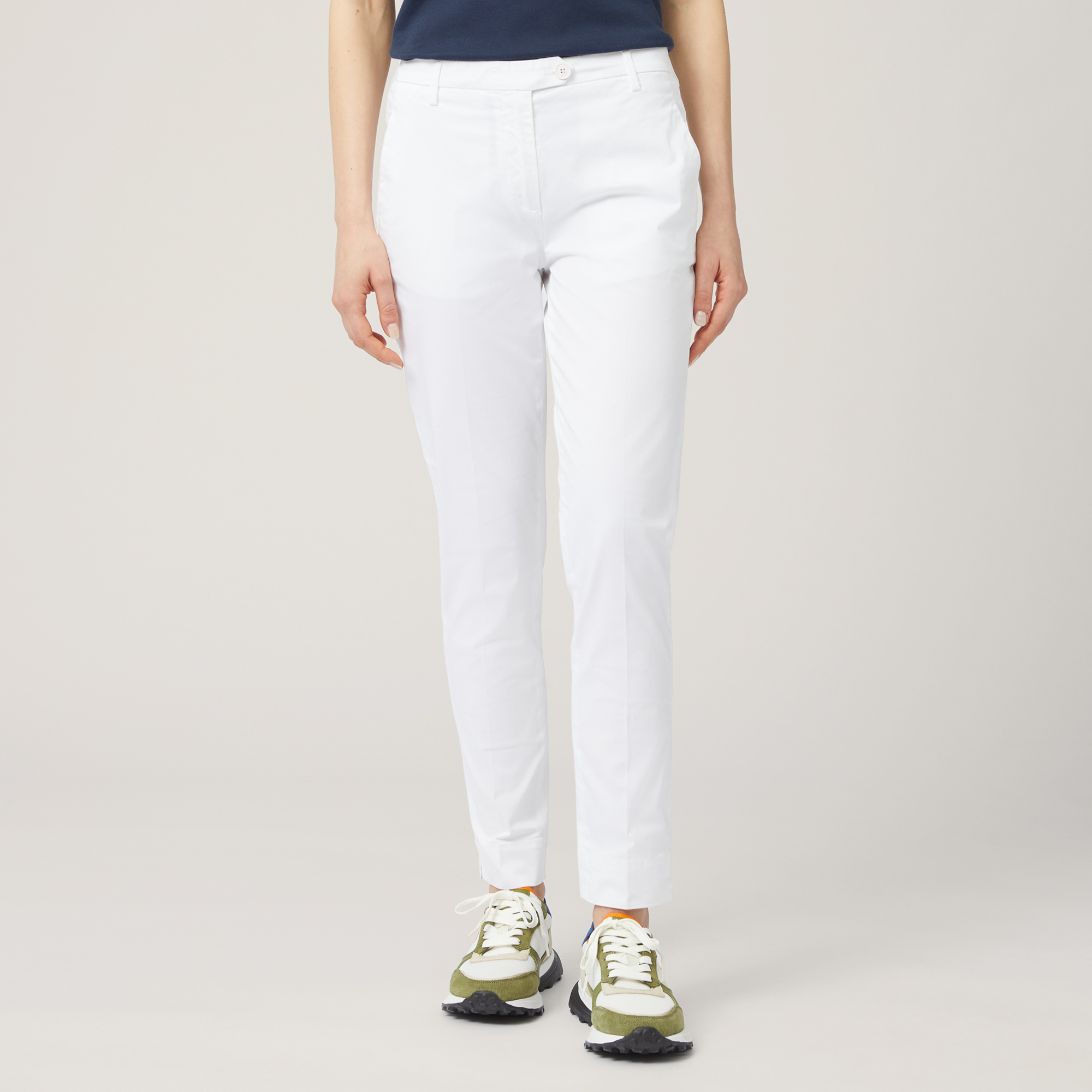 Pantaloni Chino In Raso, Bianco, large