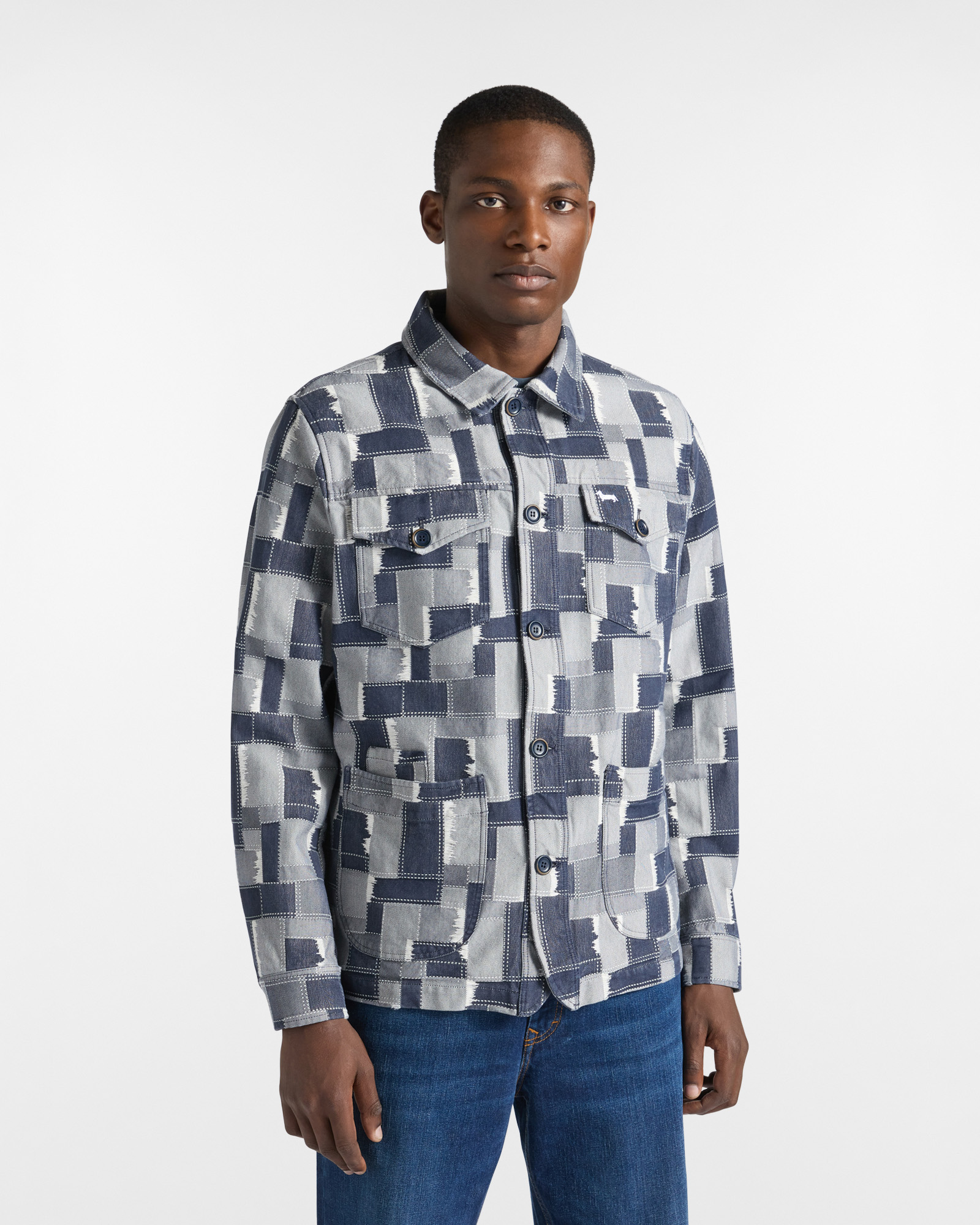 Sobrecamisa con parches de denim , Vaquero, large image number 0