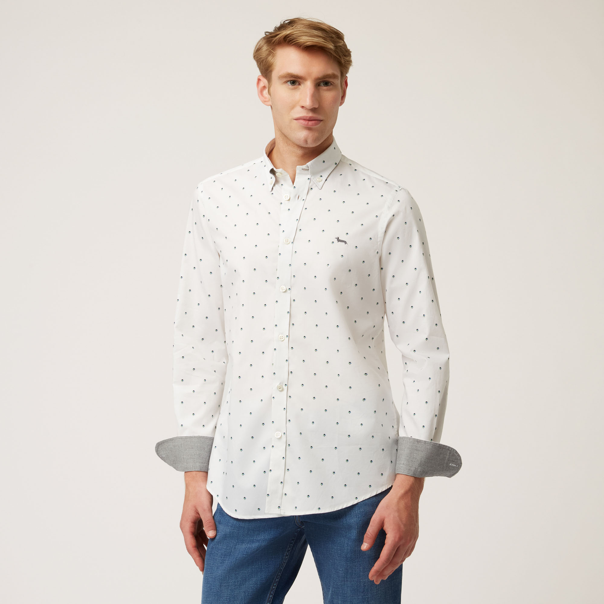 Cotton Shirt With Micro Pattern All Over, White, large image number 0