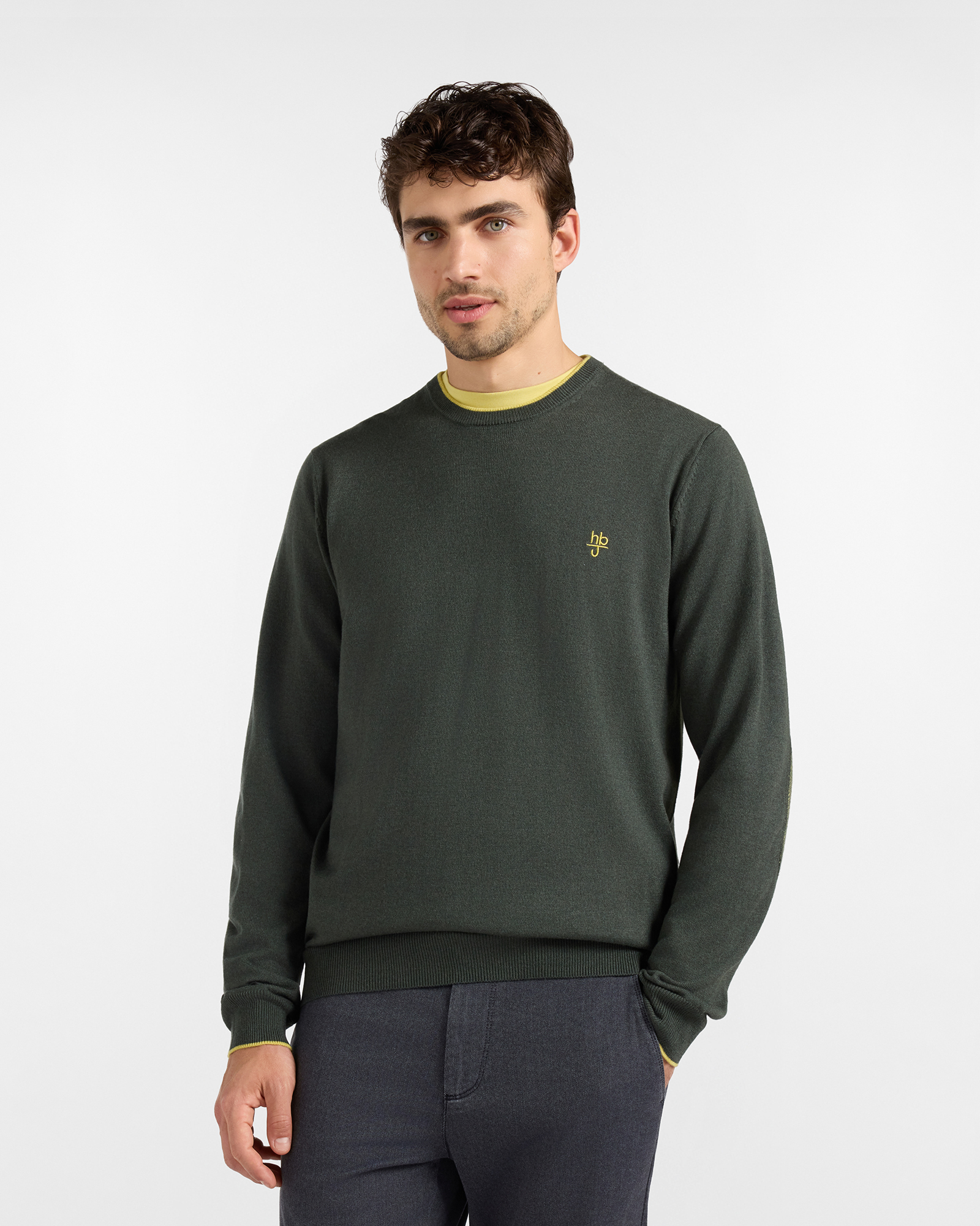 Maglia Girocollo HBJ Uomo in misto lana verde