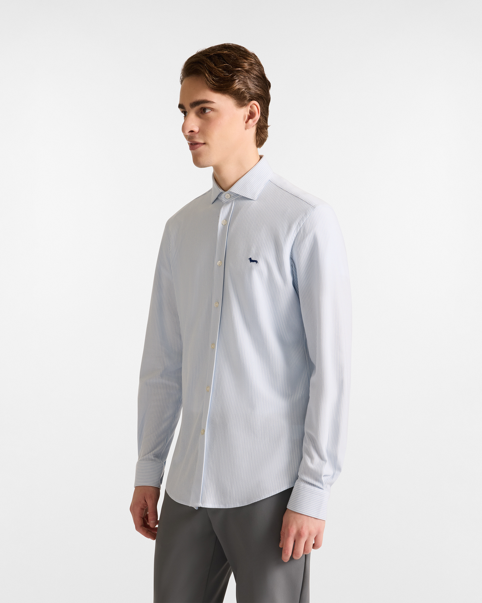 Camicia In Jersey A Microrighe, Azzurro, large