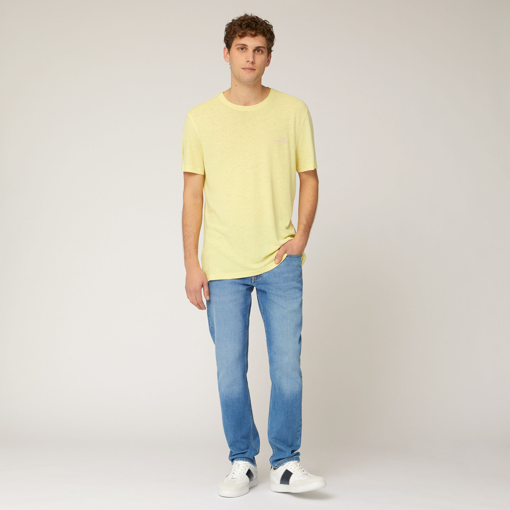 Linen and Cotton T-Shirt in Light Yellow: Luxury Italian T-Shirts ...