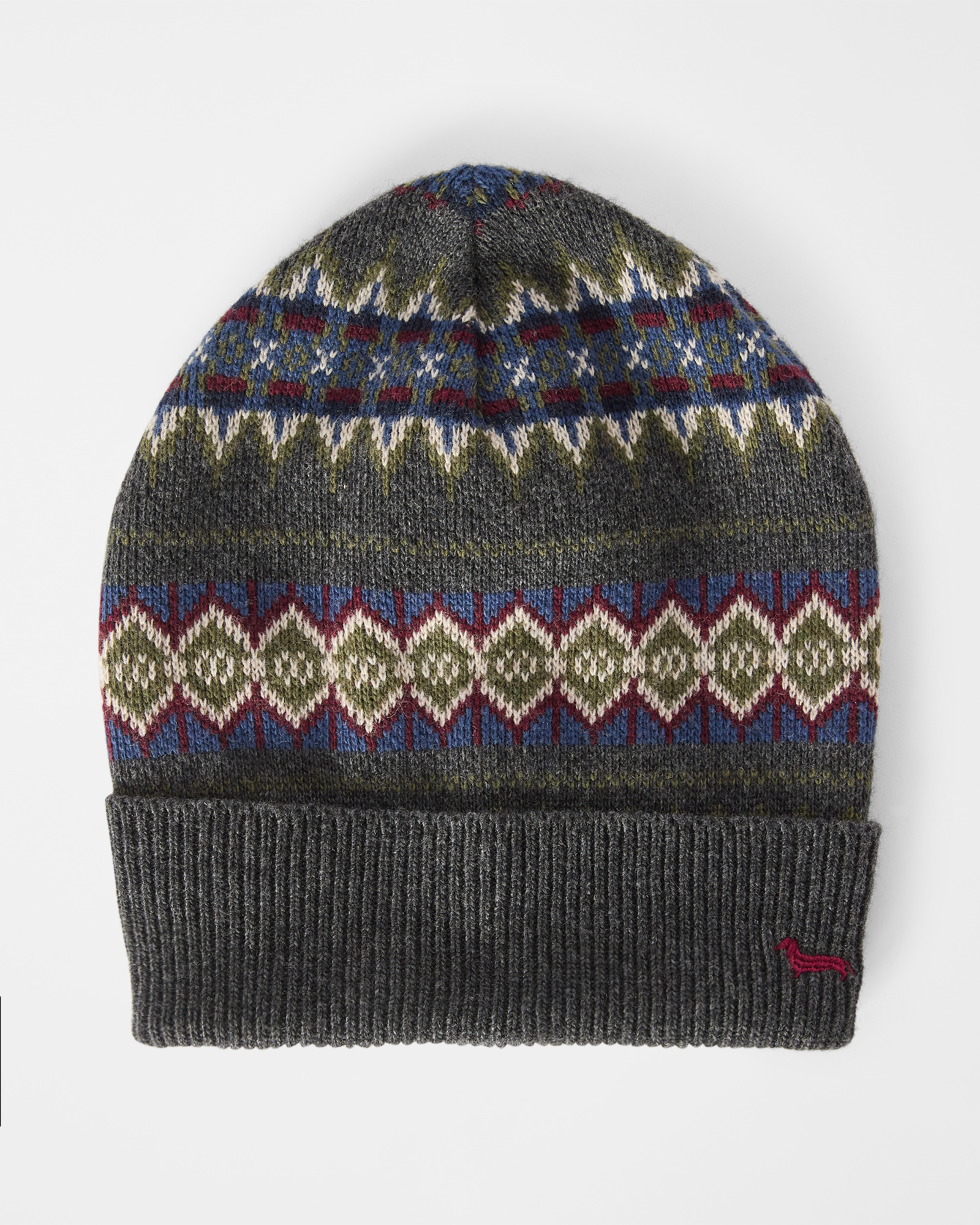 Men&rsquo;s Fair Isle beanie in grey wool and cashmere blend