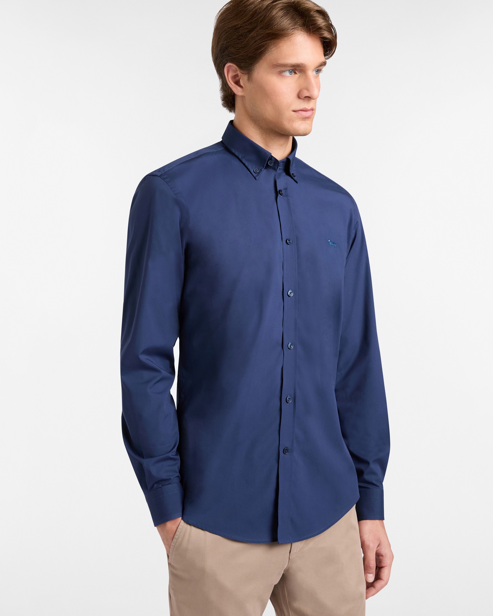 Camisa de Popelina Elástica, Azul Eléctrico, large