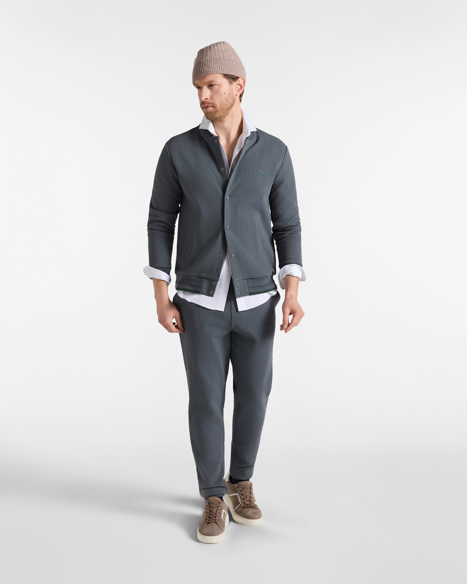 Pantalone Uomo in felpa grigio con trama herringbone, GRIGIO, large image number 3