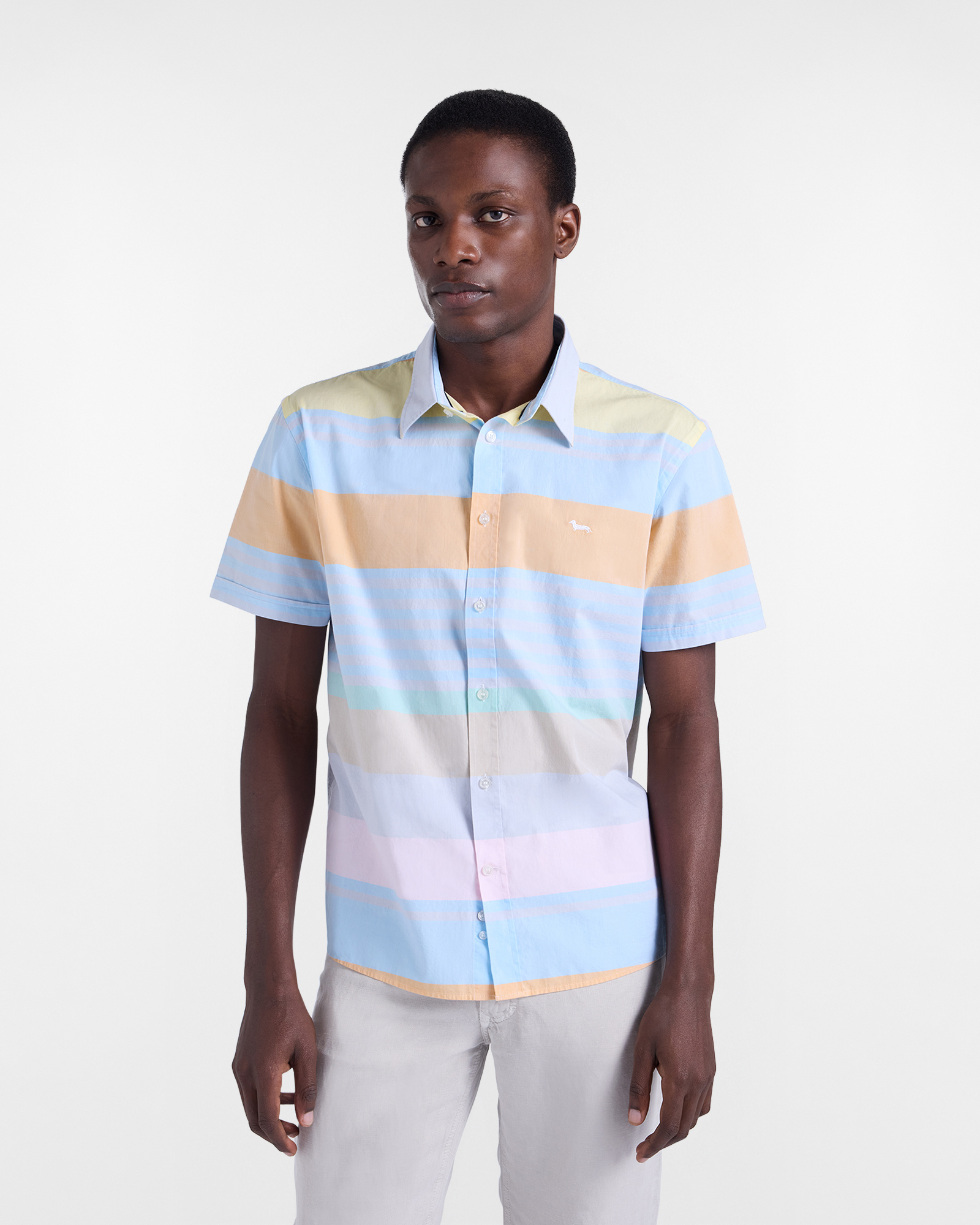 Camicia a righe maniche corte, Uomo, Arancio, Taglia: S