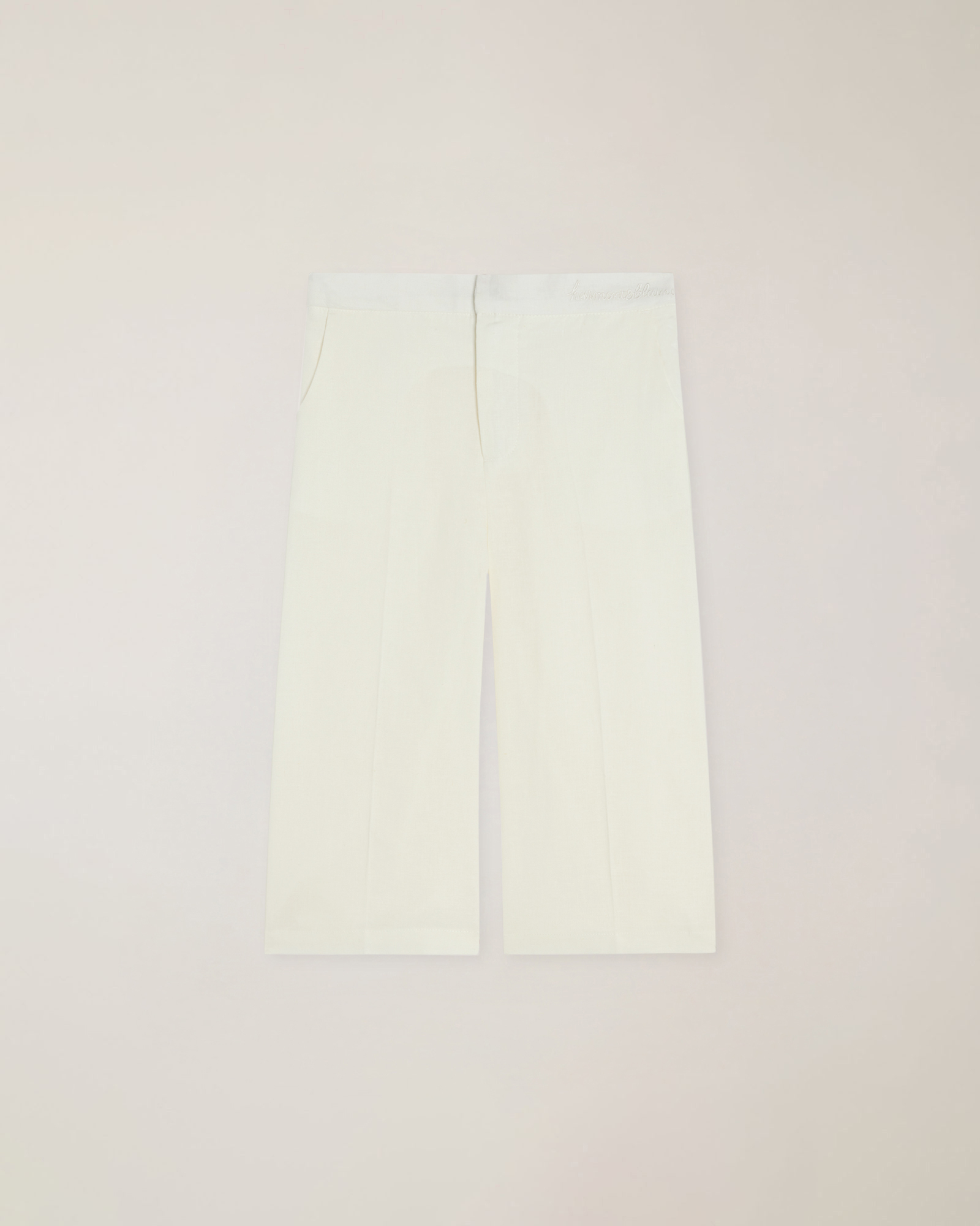 Cropped linen-blend trousers with tone-on-tone logo embroidery