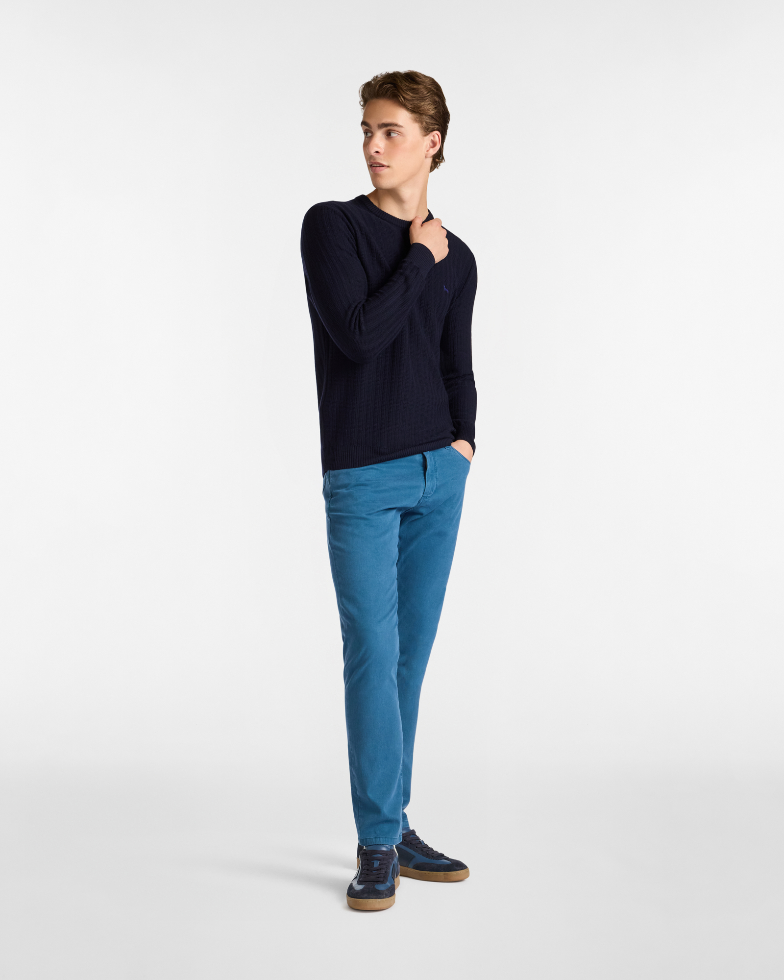 Ribbed Wool Pullover, Navy Blue, large image number 3