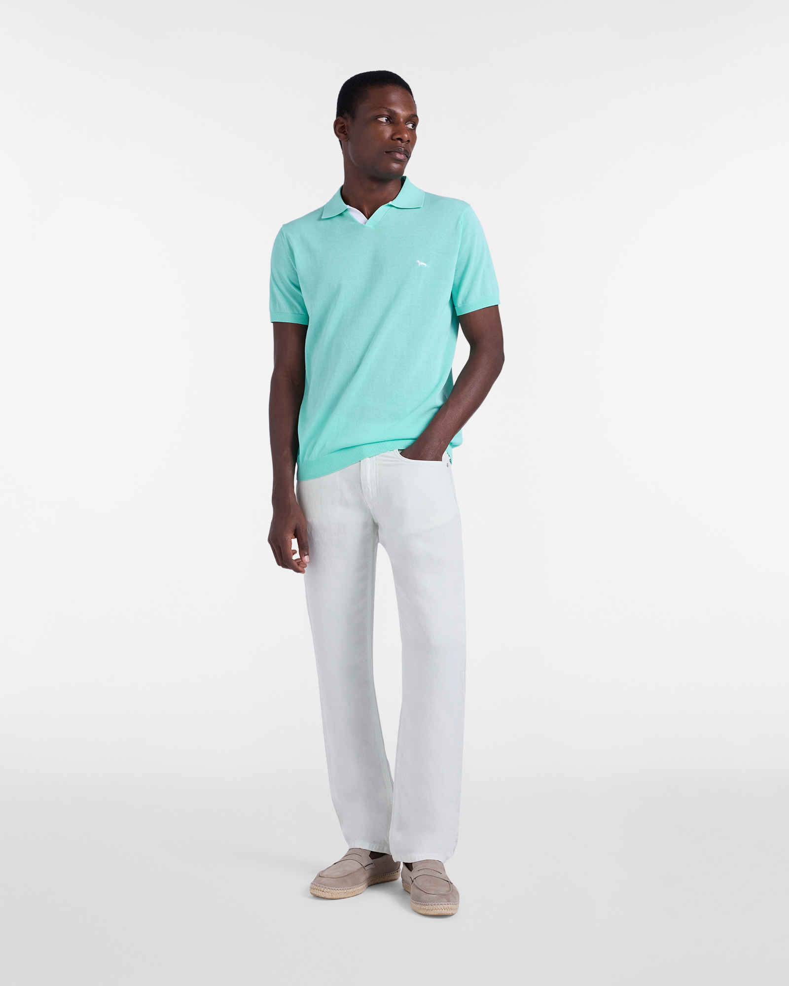 V-neck knit polo shirt, Green, large image number 3