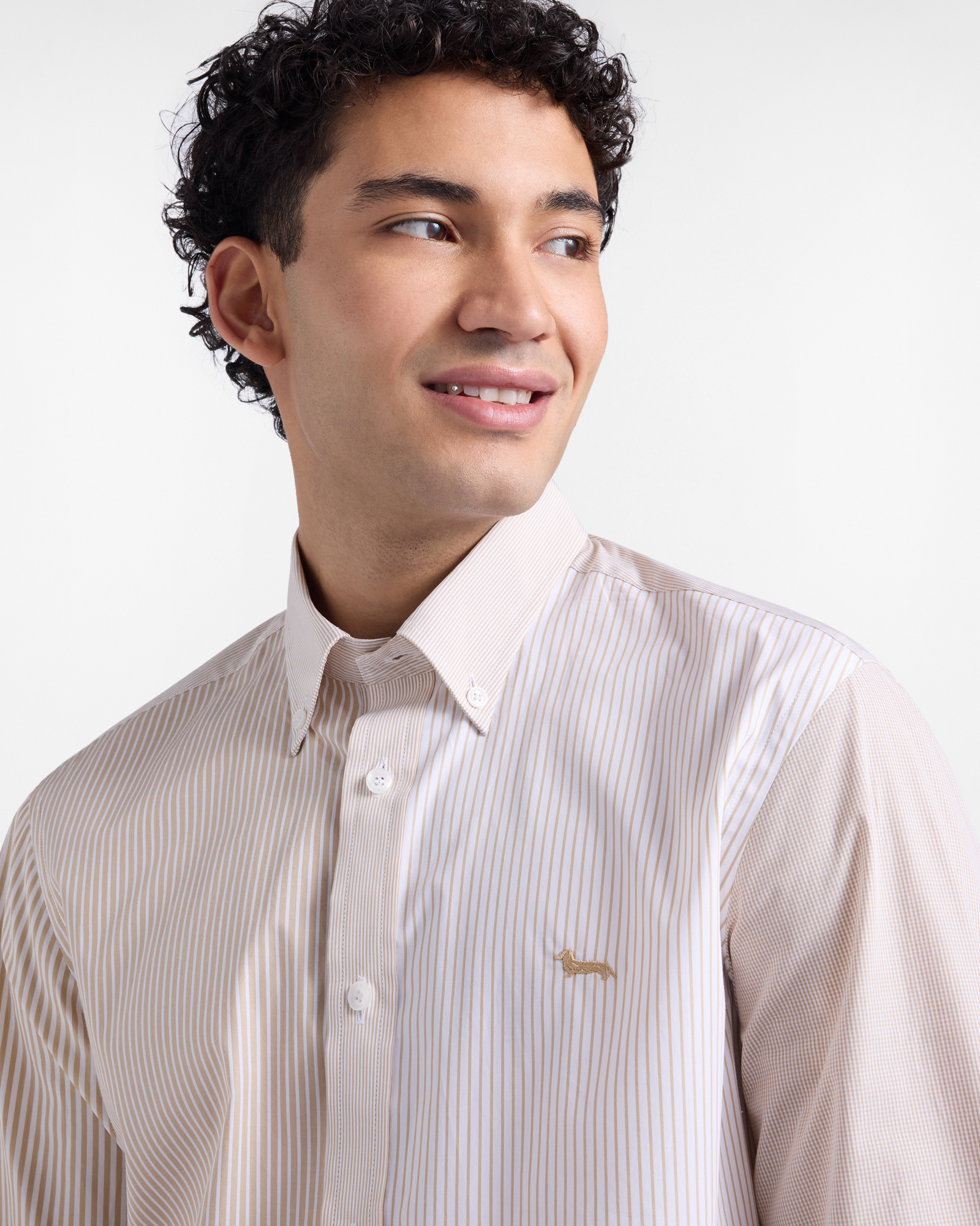 Men's patchwork striped shirt, Beige, large image number 2