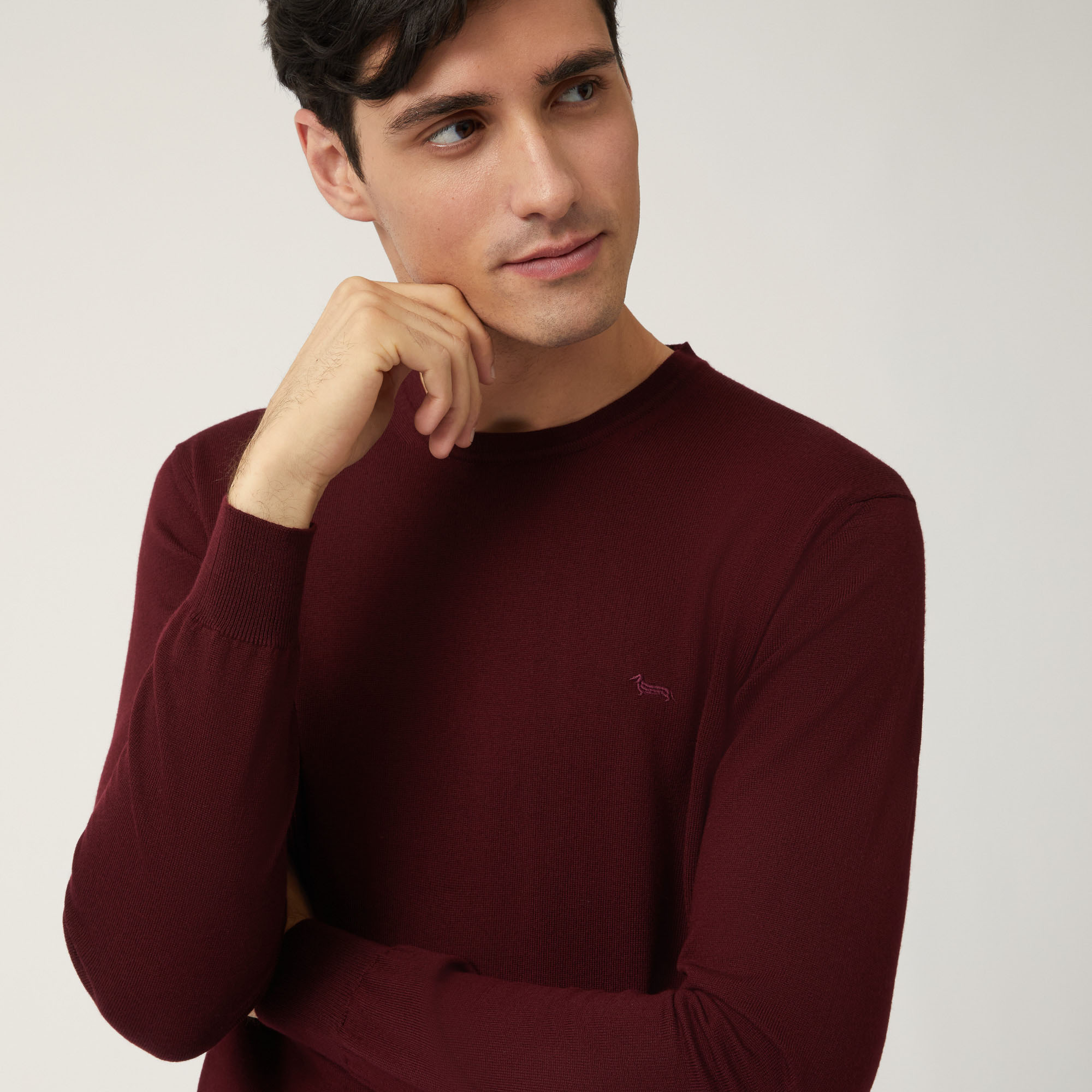 Pullover Girocollo In Lana Merino, Bordeaux, large image number 2