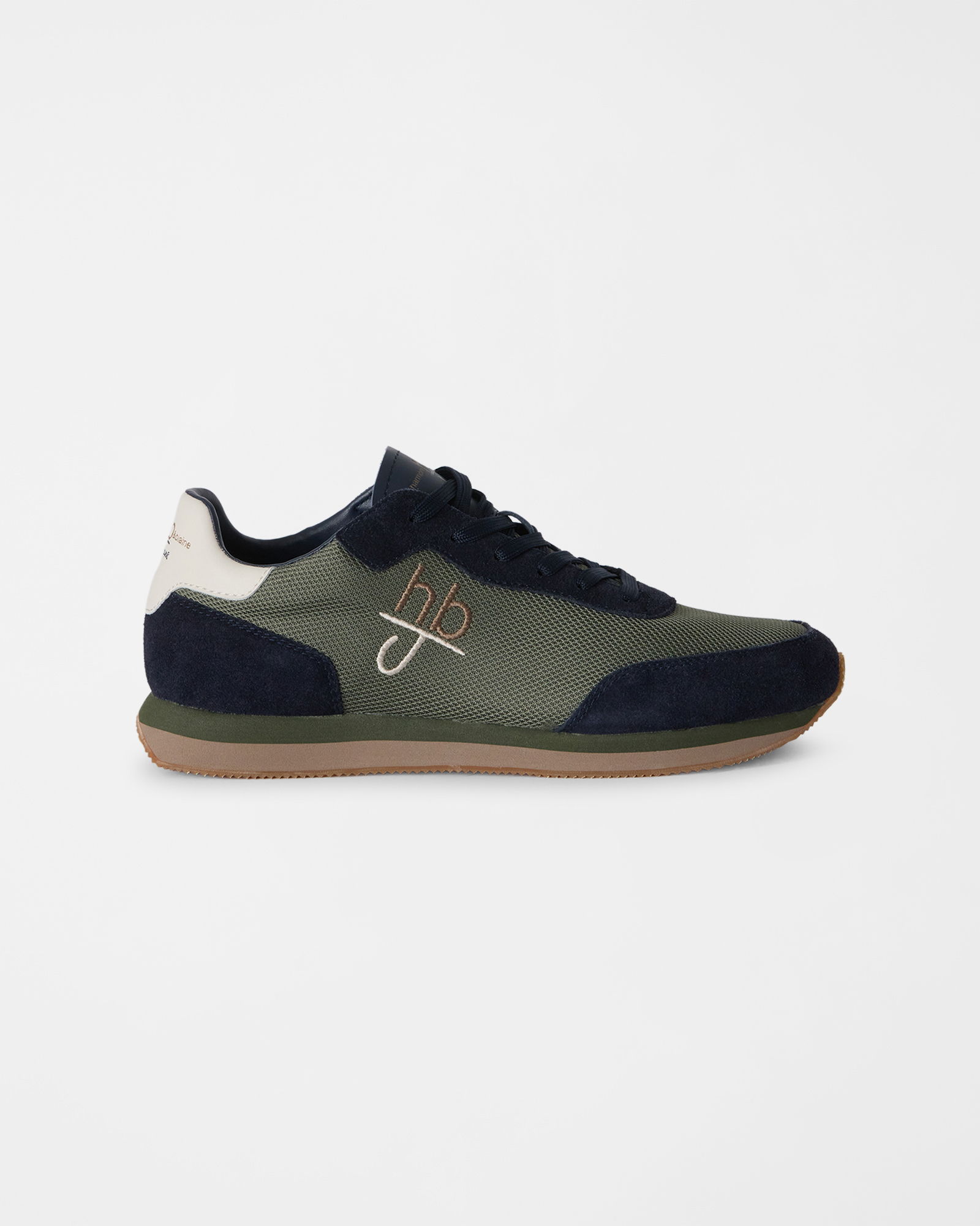 Sneaker HBJ Uomo in pelle e suede verde con dettagli blu navy