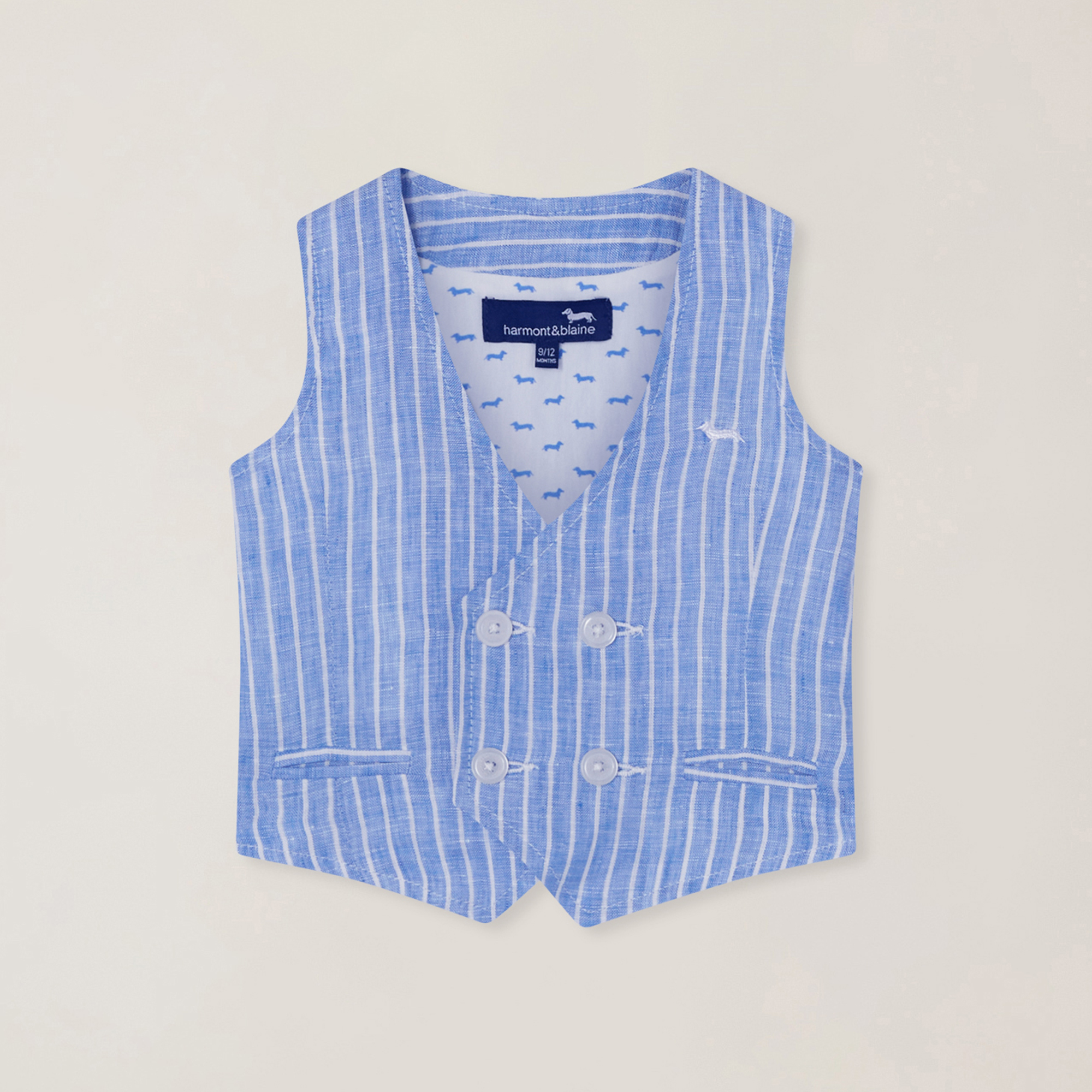 Striped linen gilet, Light Blue, large