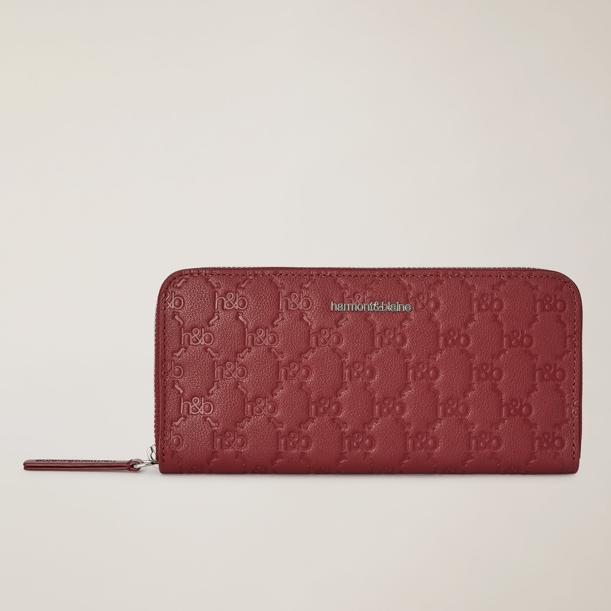 Cartera De Piel Con Cremallera Perimetral Y Monograma Integral, Rojo, large image number 0
