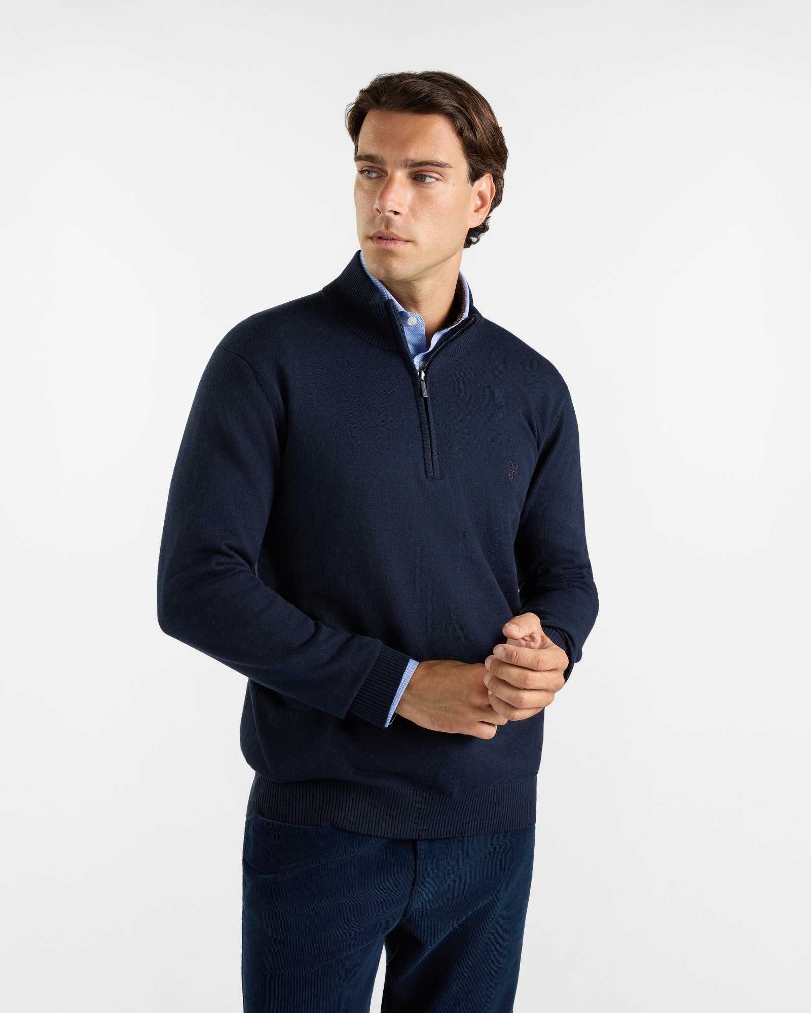 Maglia HBJ Uomo Half-Zip in Misto Lana e Cashmere, BLU SCURO, large
