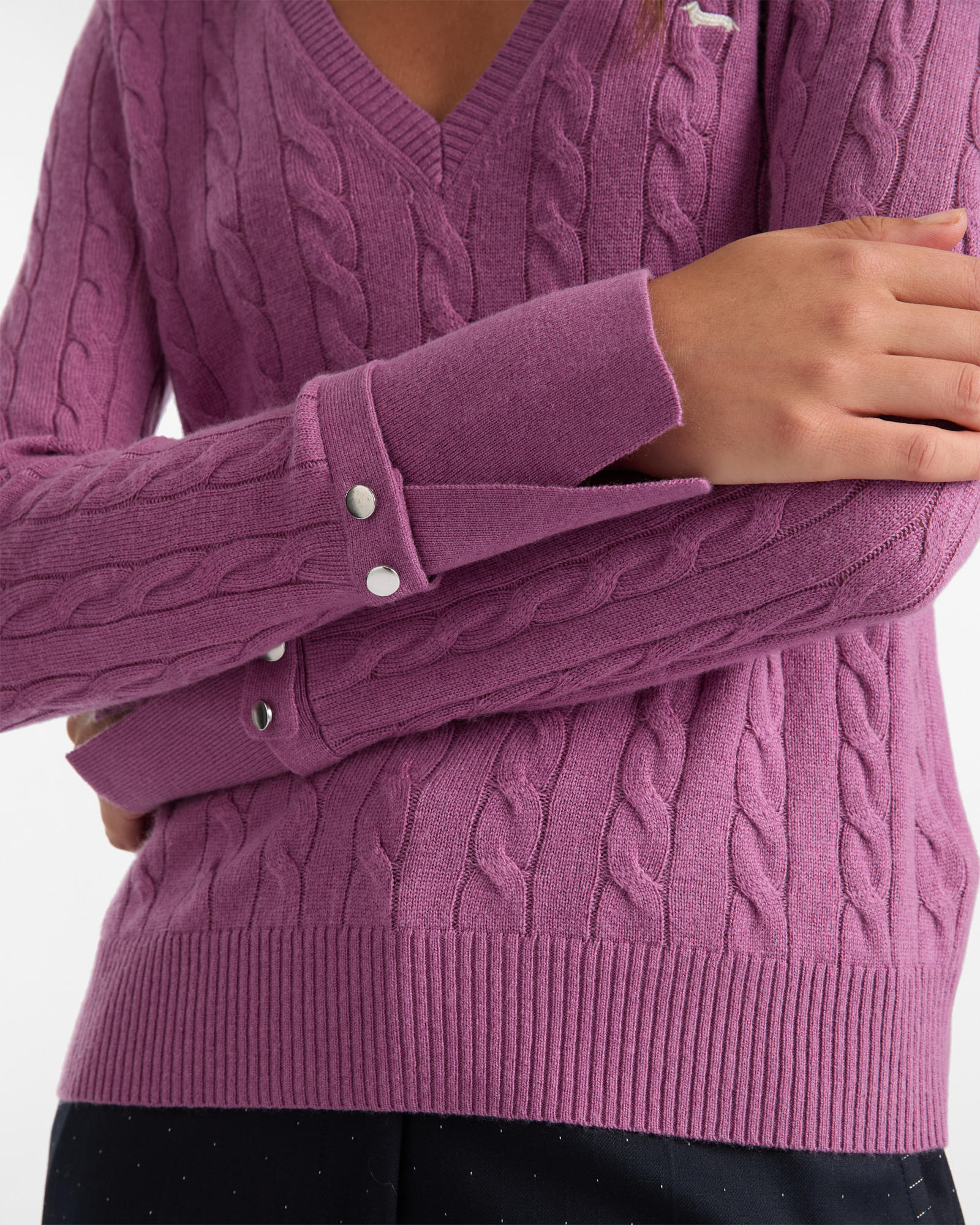 V-Ausschnitt Pullover mit Zopfmuster, Violett, large image number 2