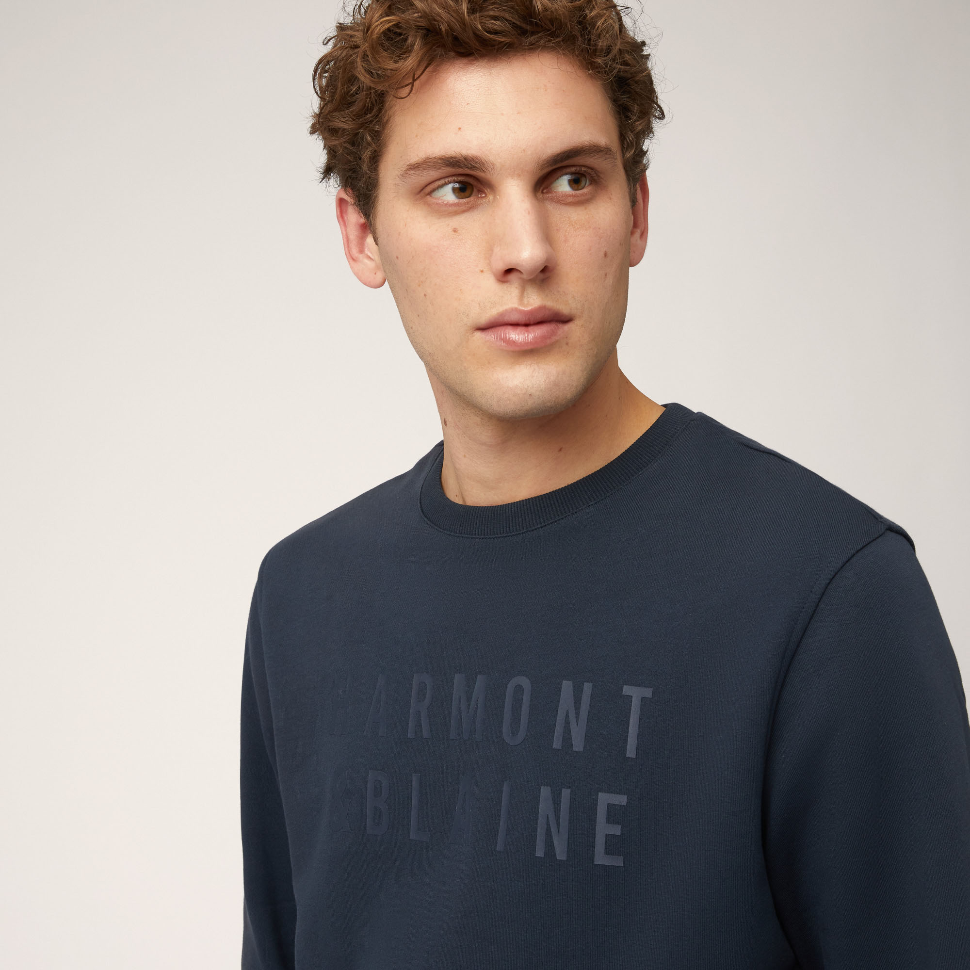 Cotton Crew Neck Sweatshirt with 3D Lettering, Blue, large image number 2