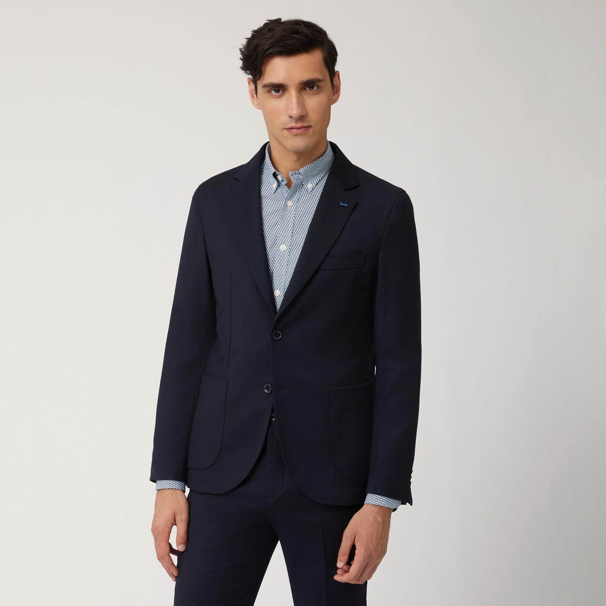 Blazer In Misto Lana Con Tasconi, Blu Navy, large image number 0