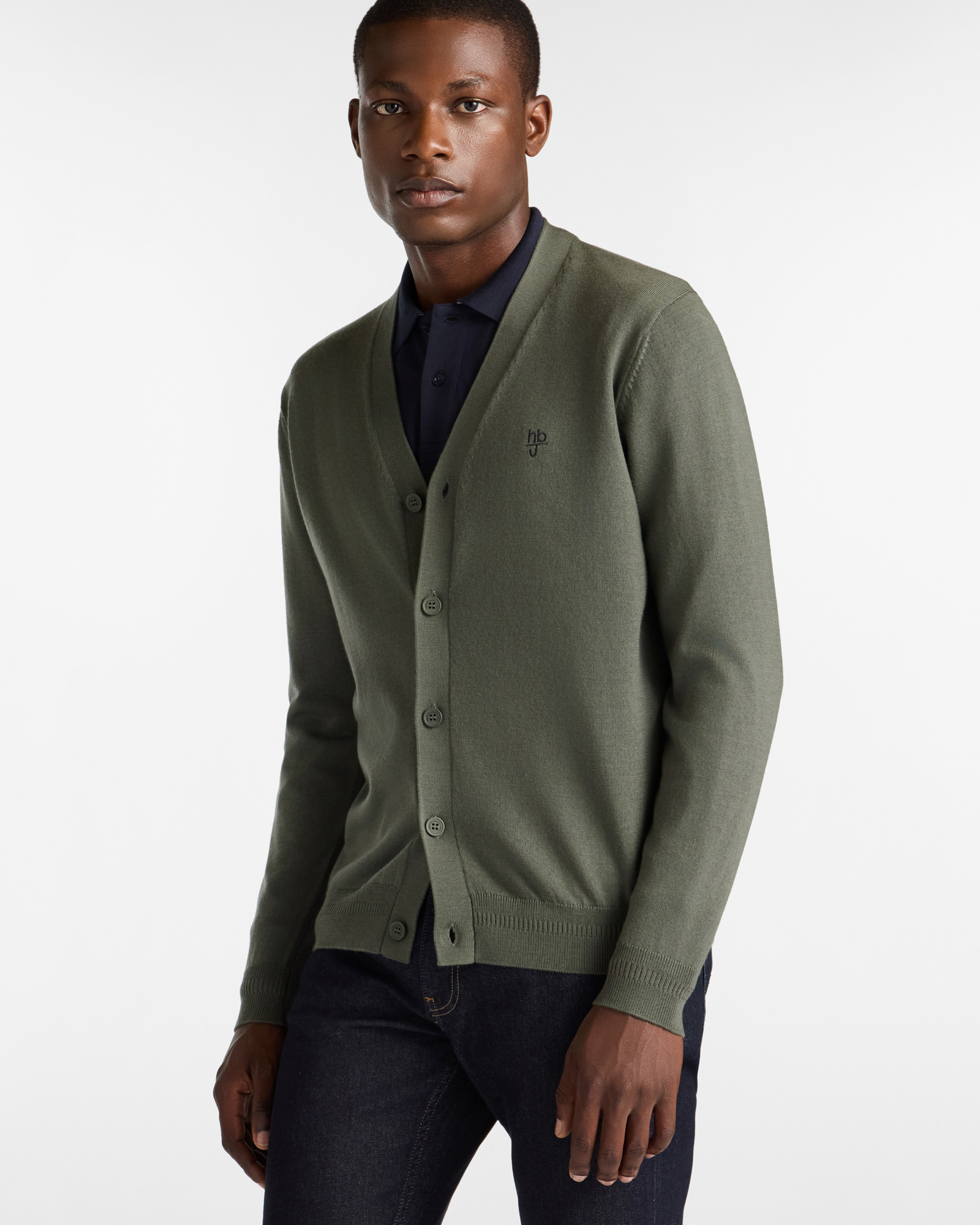 Cardigan in Lana Merino con Logo Ricamato