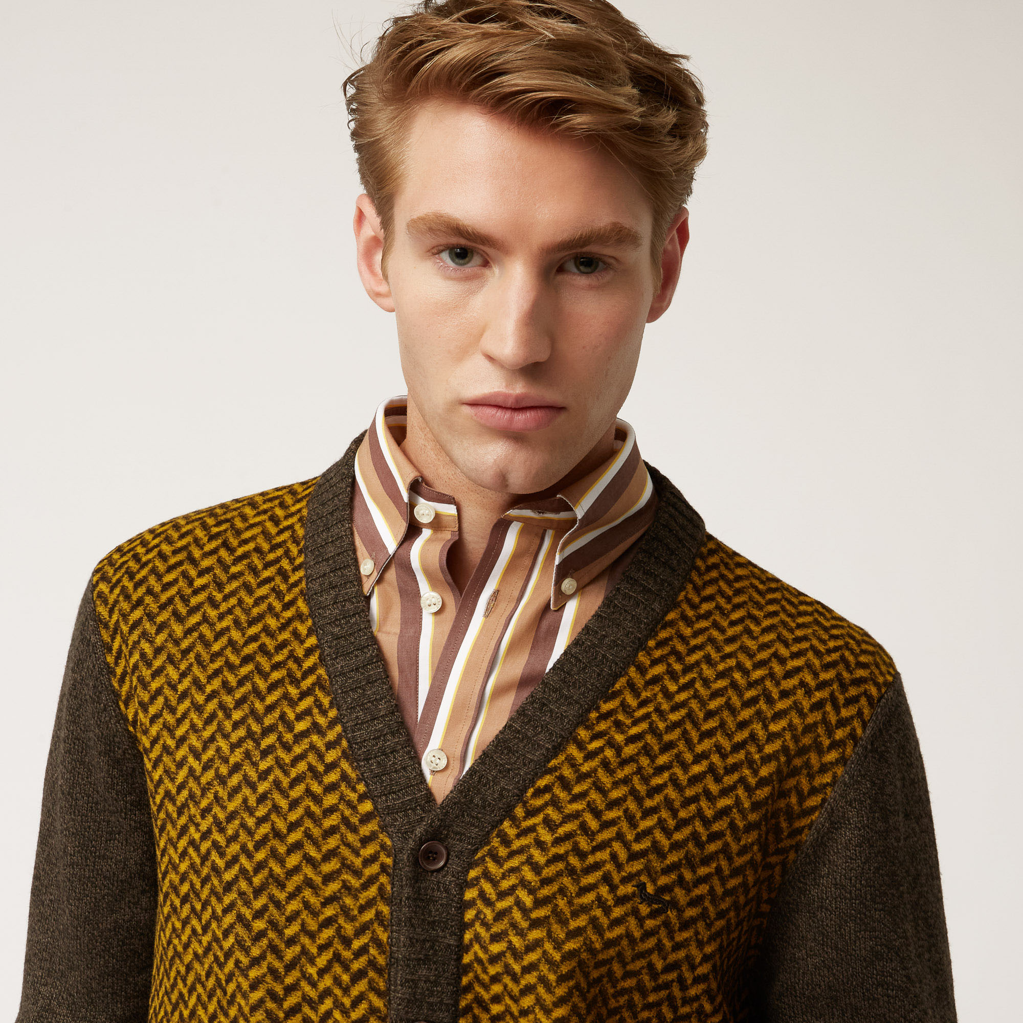 Wool And Viscose Buttoned Cardigan, Brown, large image number 2