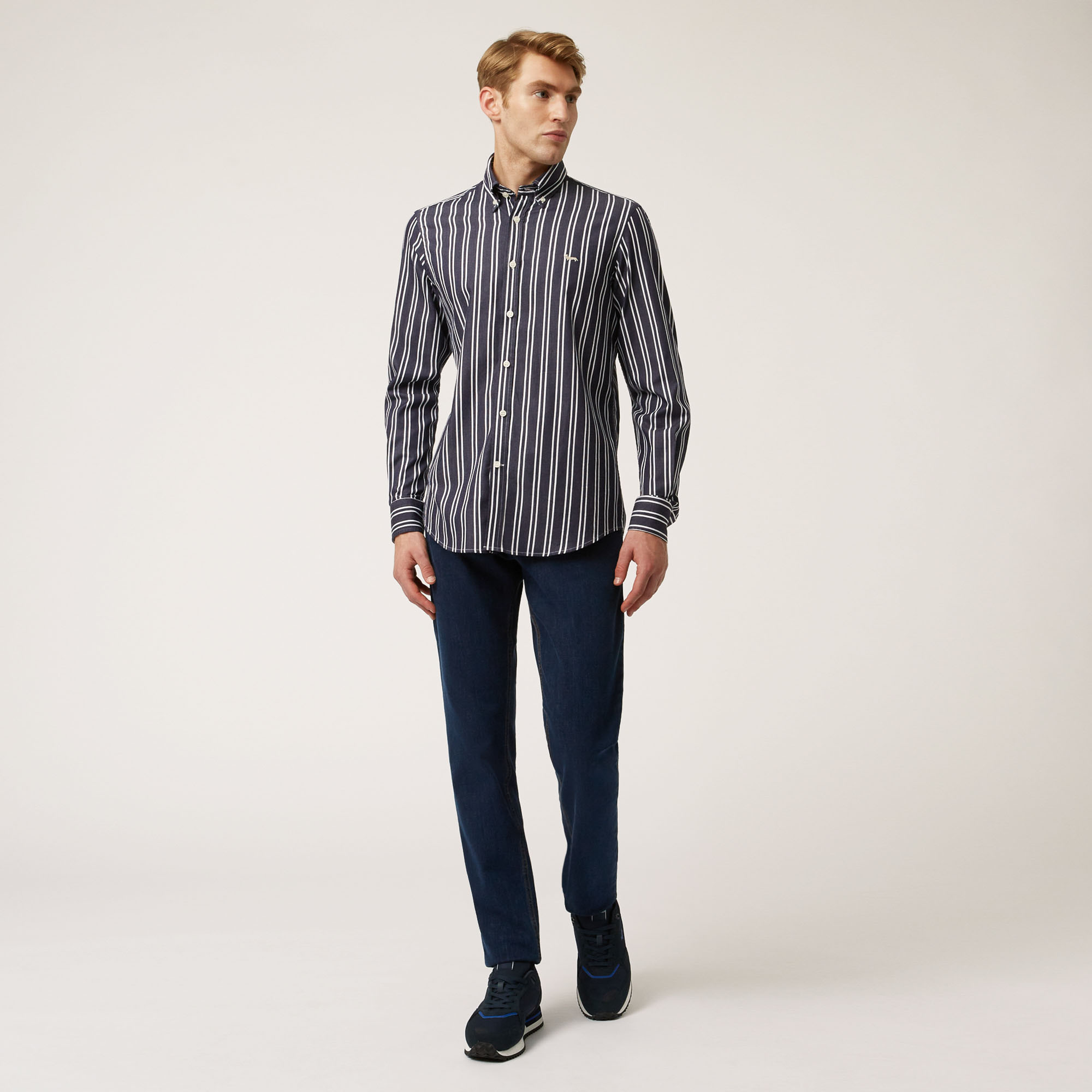 Stretch Cotton Shirt With Vertical Stripes, Blue, large image number 3