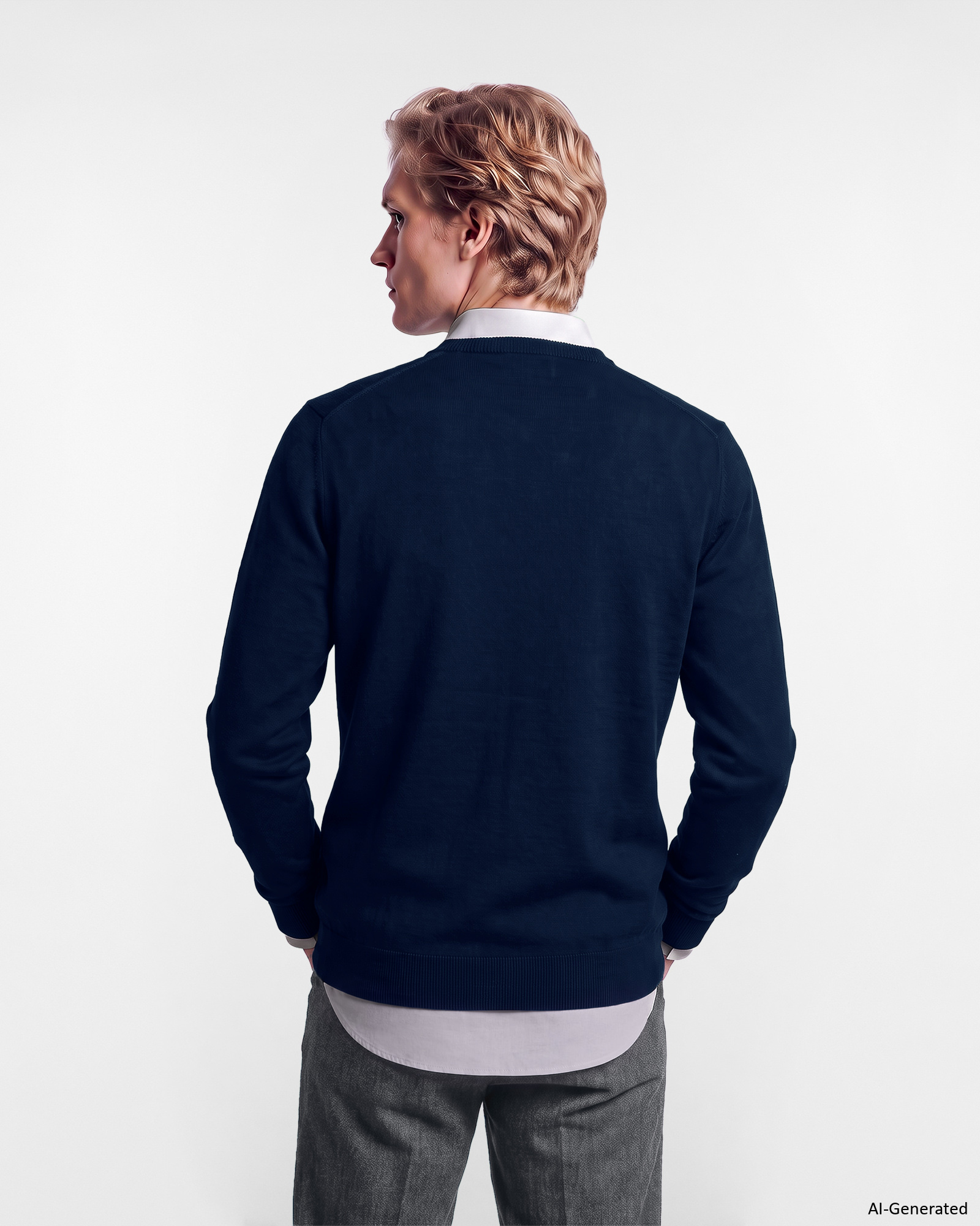 Men&rsquo;s 100% pure wool jumper, regular fit, made in Italy, OCEAN, large