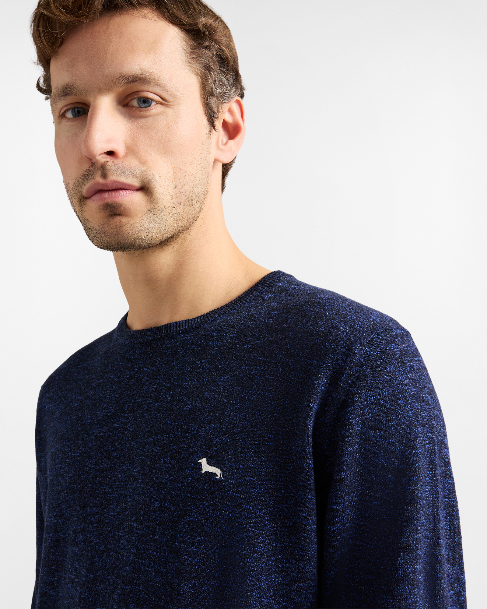 Jersey de hombre de cuello redondo en mezcla de algod&oacute;n y lino con efecto tweed, Azul, large image number 2