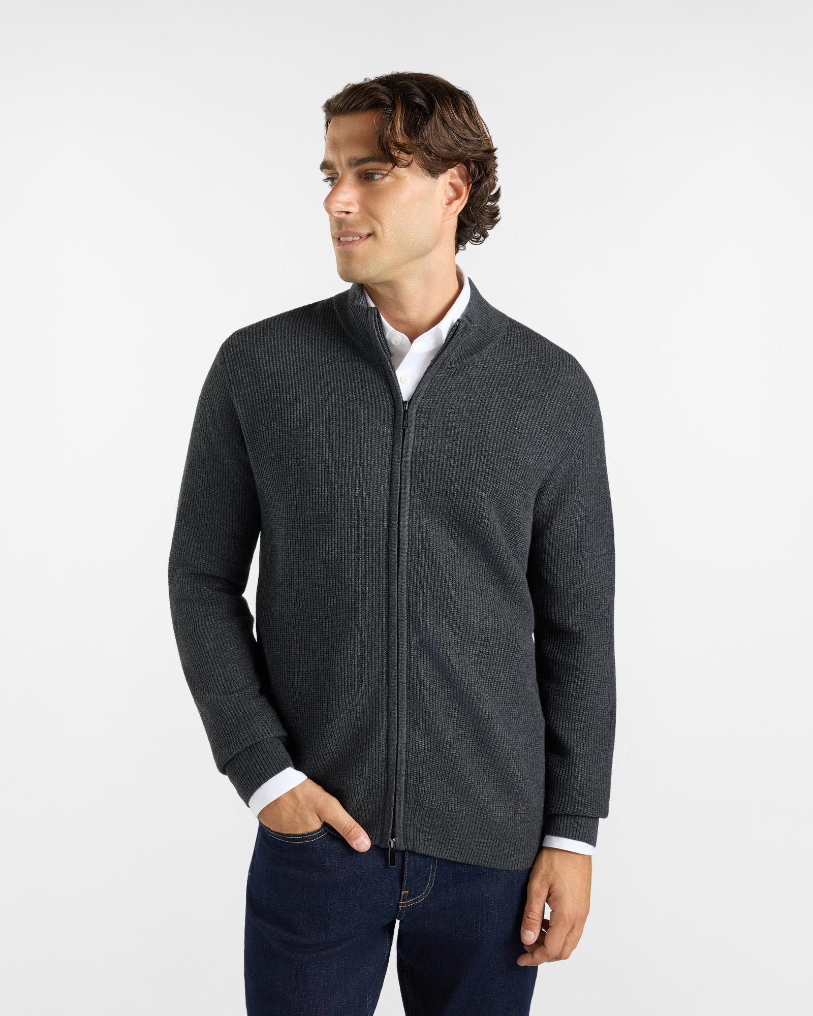 HBJ Men&rsquo;s Anthracite Grey Wool-Blend Zip-Up Jumper