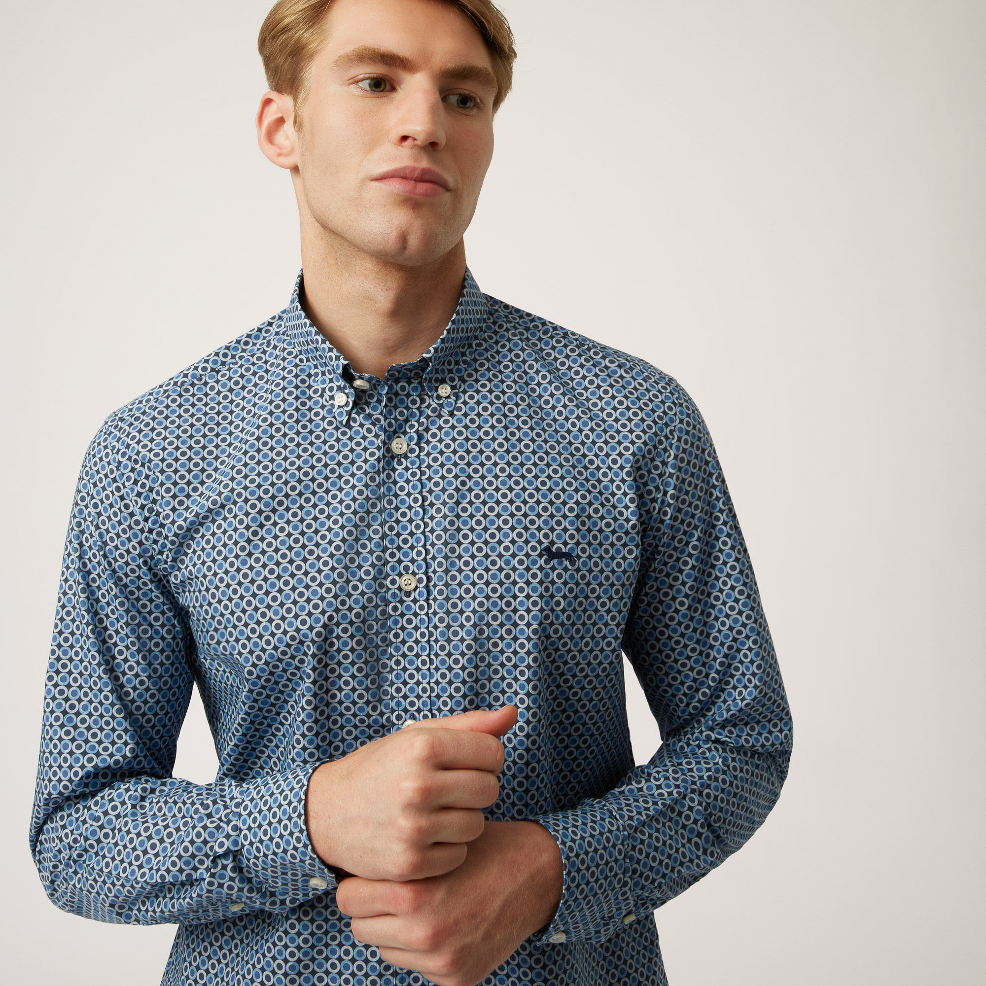 Camicia In Cotone Con Fantasia All-Over, Blu Chiaro, large image number 2