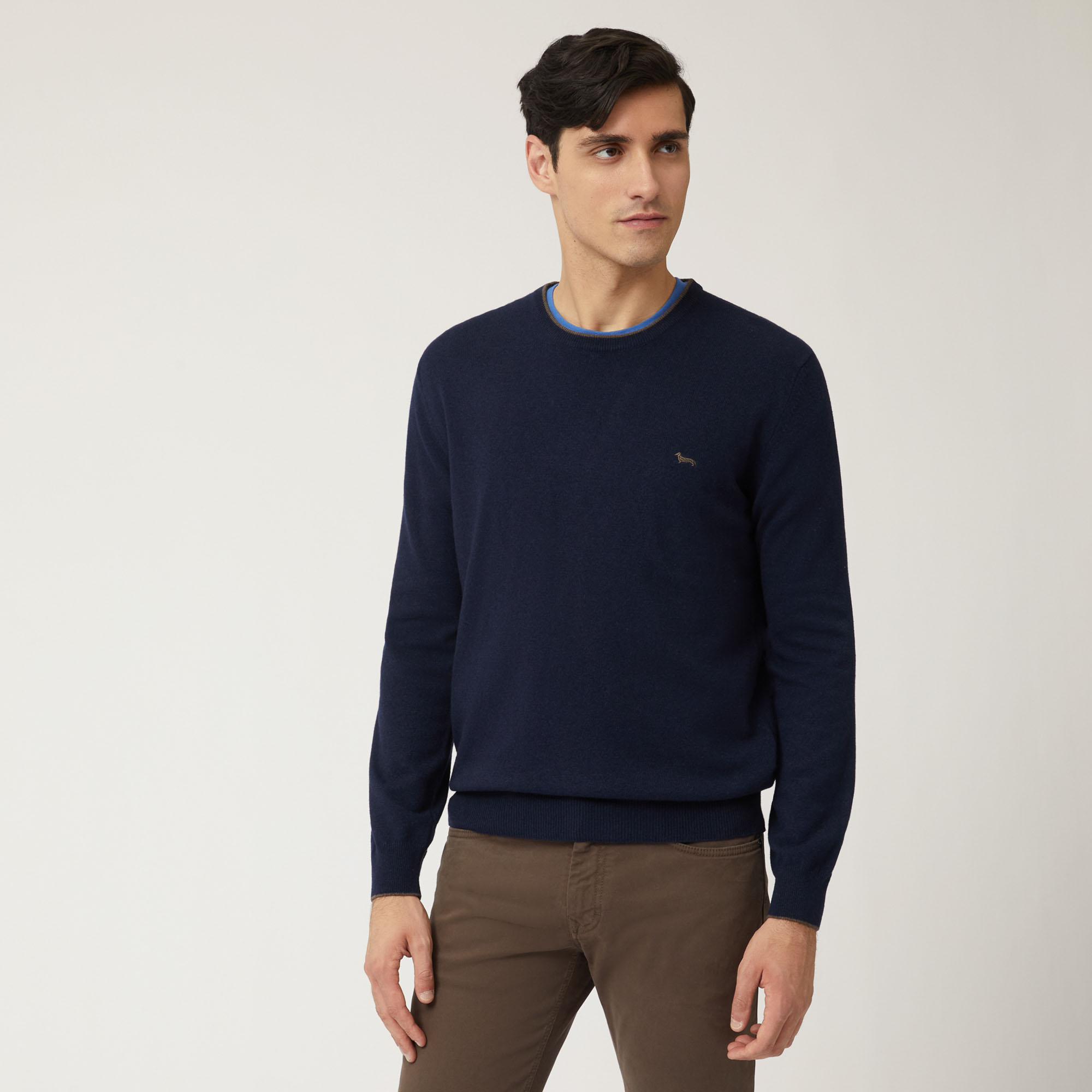 Wool And Viscose Crew-Neck Pullover, Blue, large