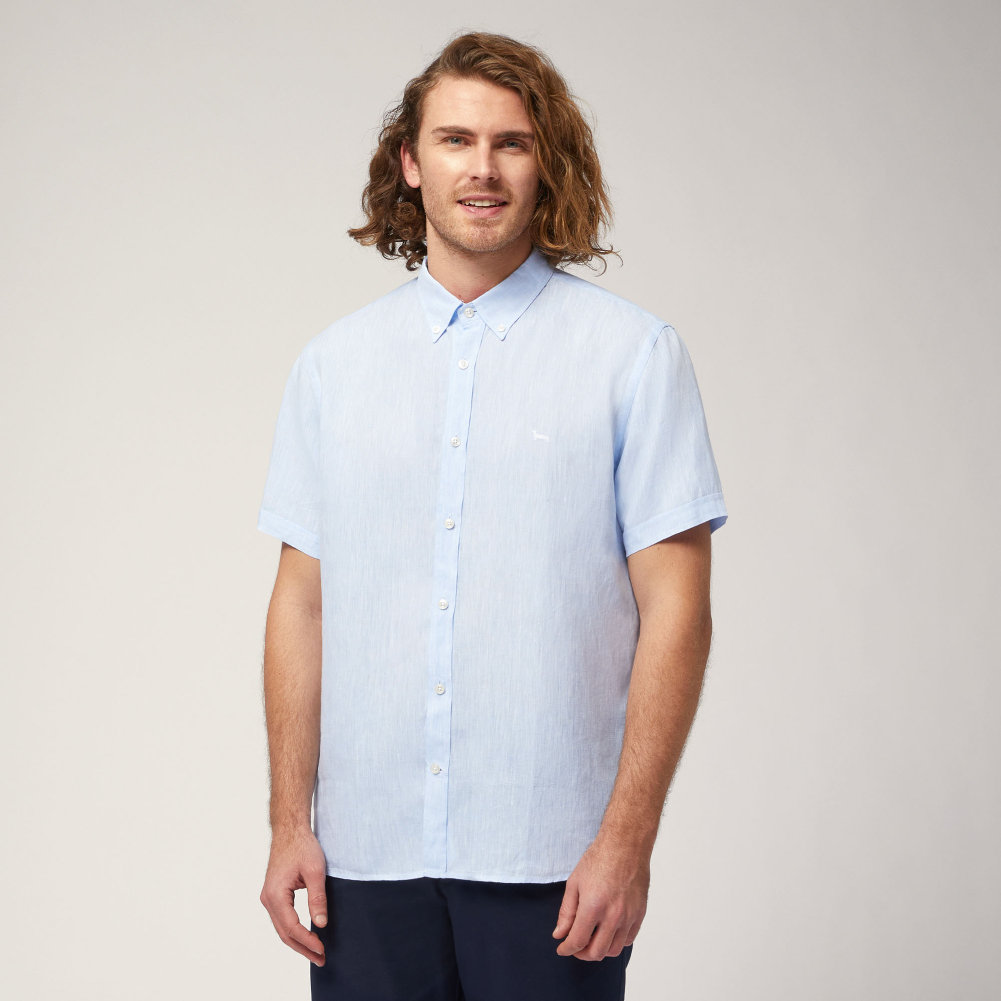 Linen Short-Sleeved Shirt, Sky Blue, large