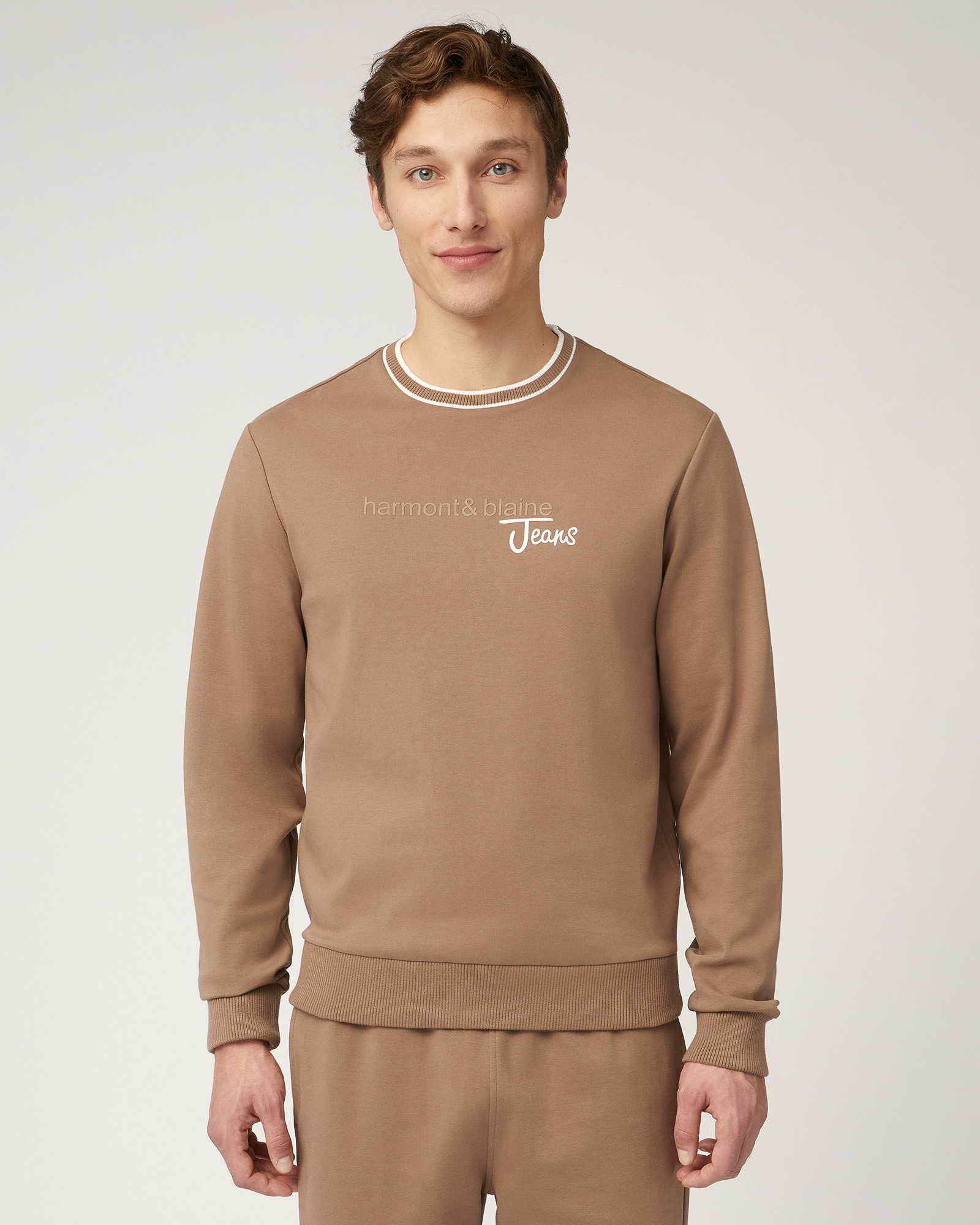 Felpa In Cotone Con Lettering, Marrone Chiaro, large