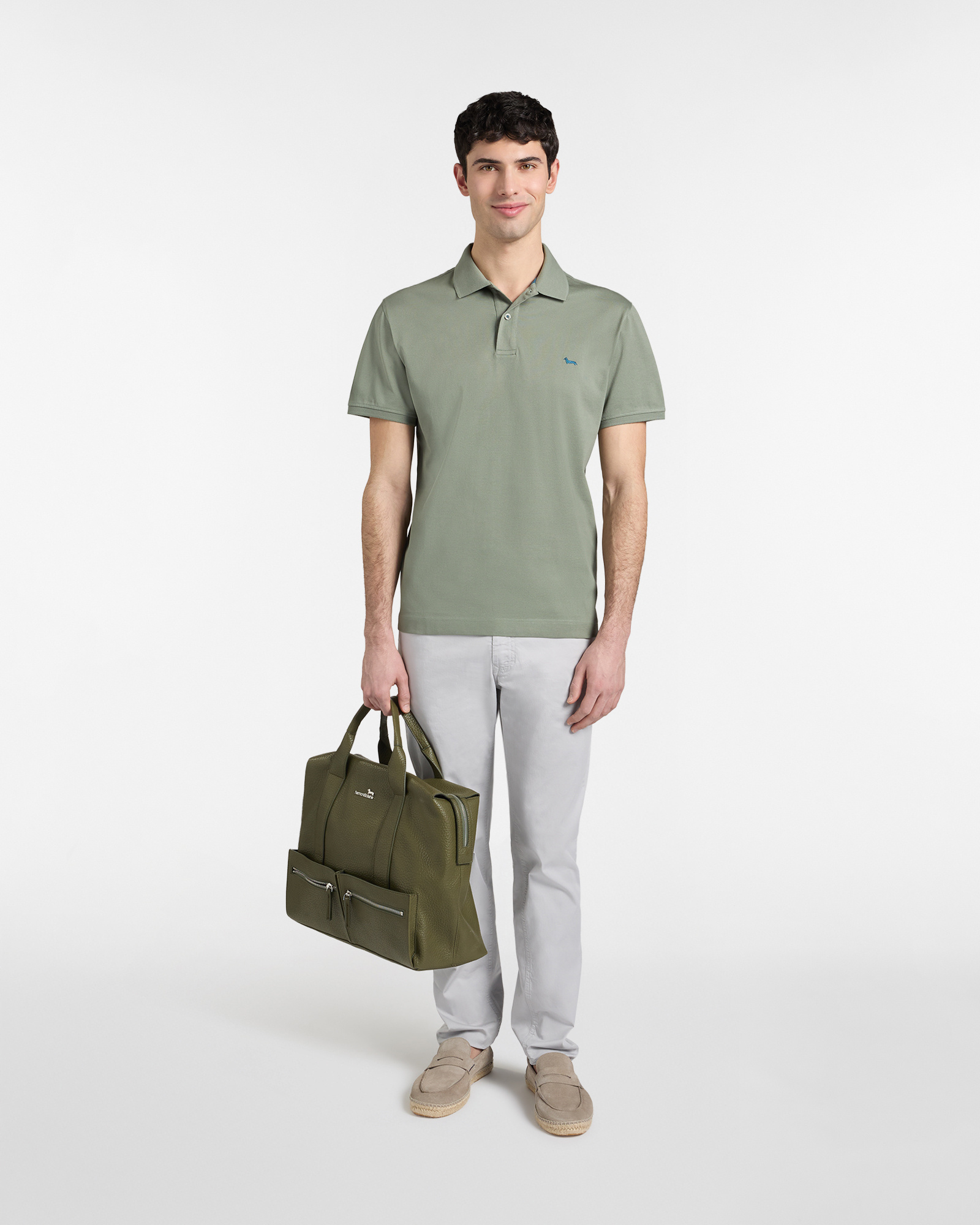 Polo Uomo Basic in Piqu&eacute;, Verde, large image number 3