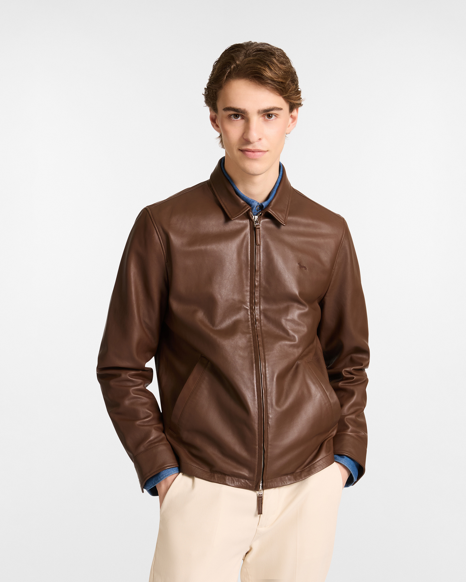 Leather Bomber Jacket with Zip