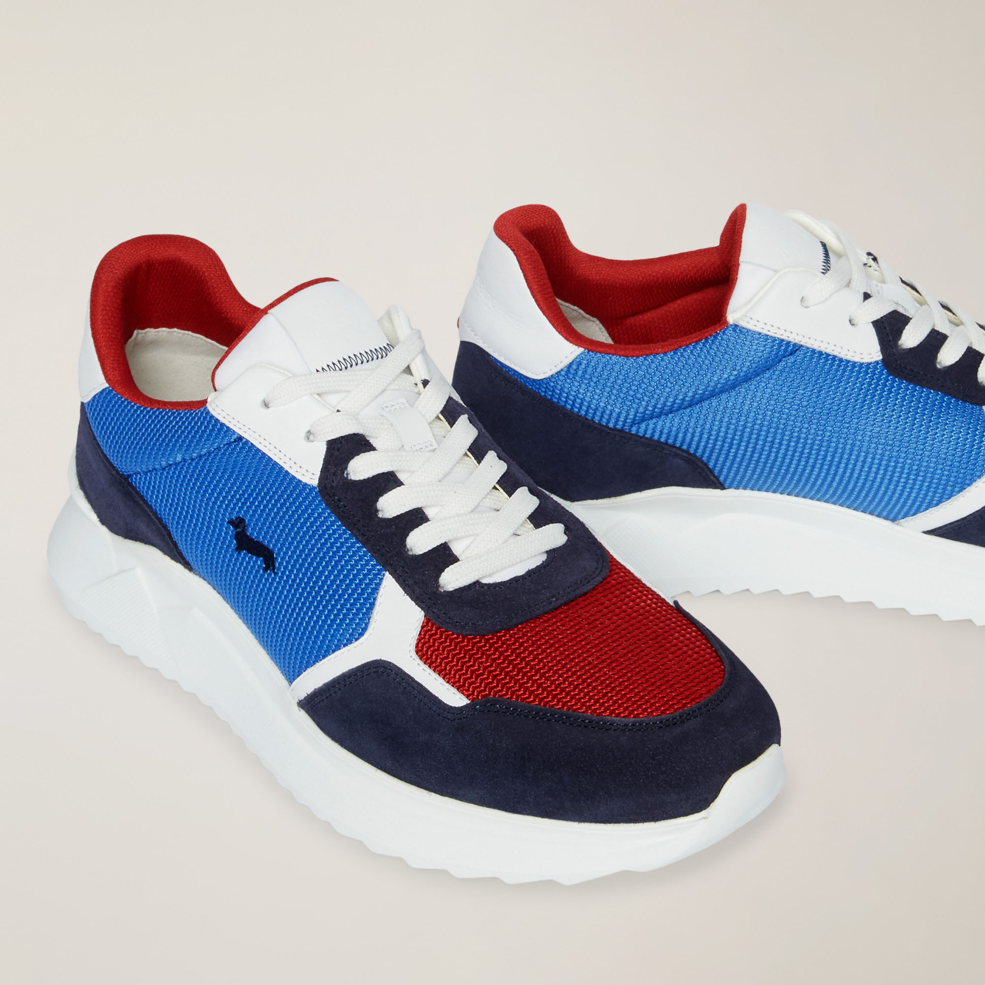 Mixed-Material Sneaker, Blue/Red, large image number 3