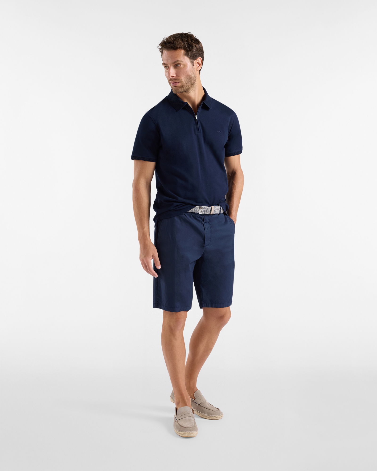 Zip-up polo shirt with 3D collar, Blue, large image number 3