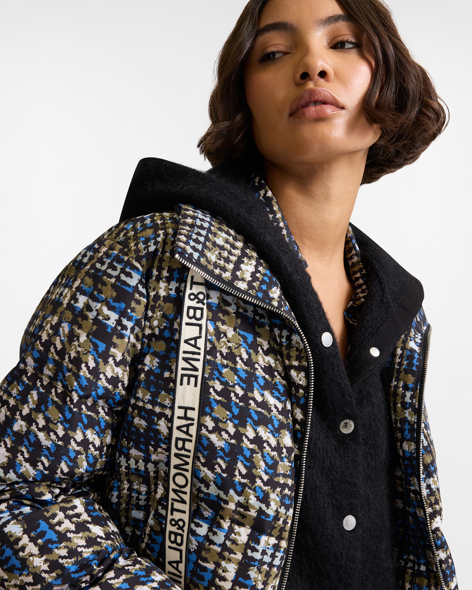 Pied de Poule Bomber Jacket, Dusty Blue, large image number 2