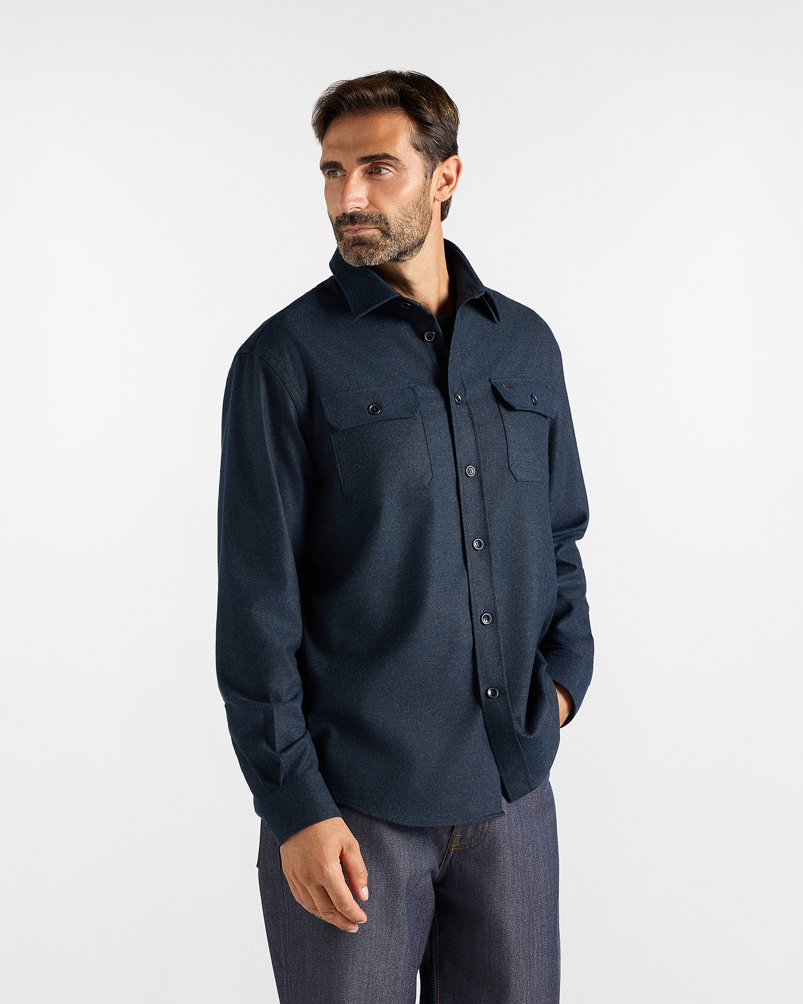 Men's dark blue oversized flannel overshirt