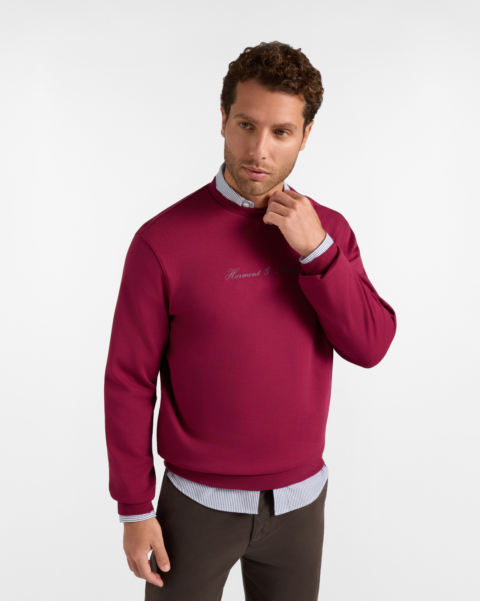 Men's red pure cotton crewneck sweatshirt with 3D logo