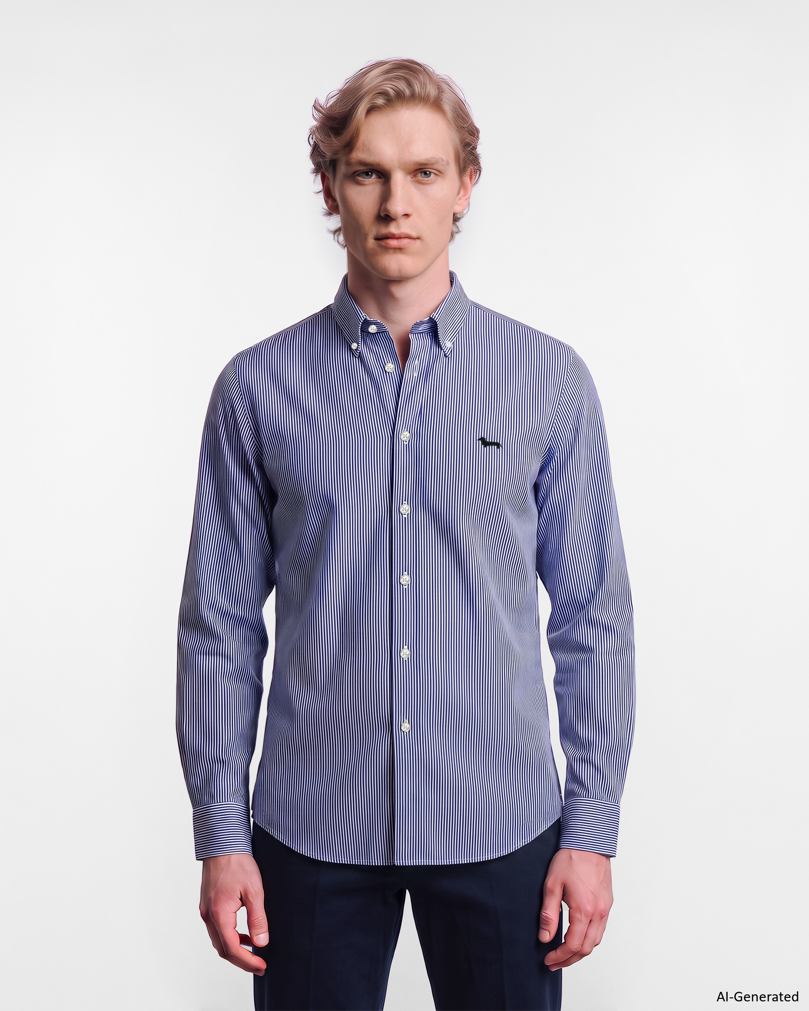 Camicia Uomo a righe in twill tinto filo Regular Fit blu